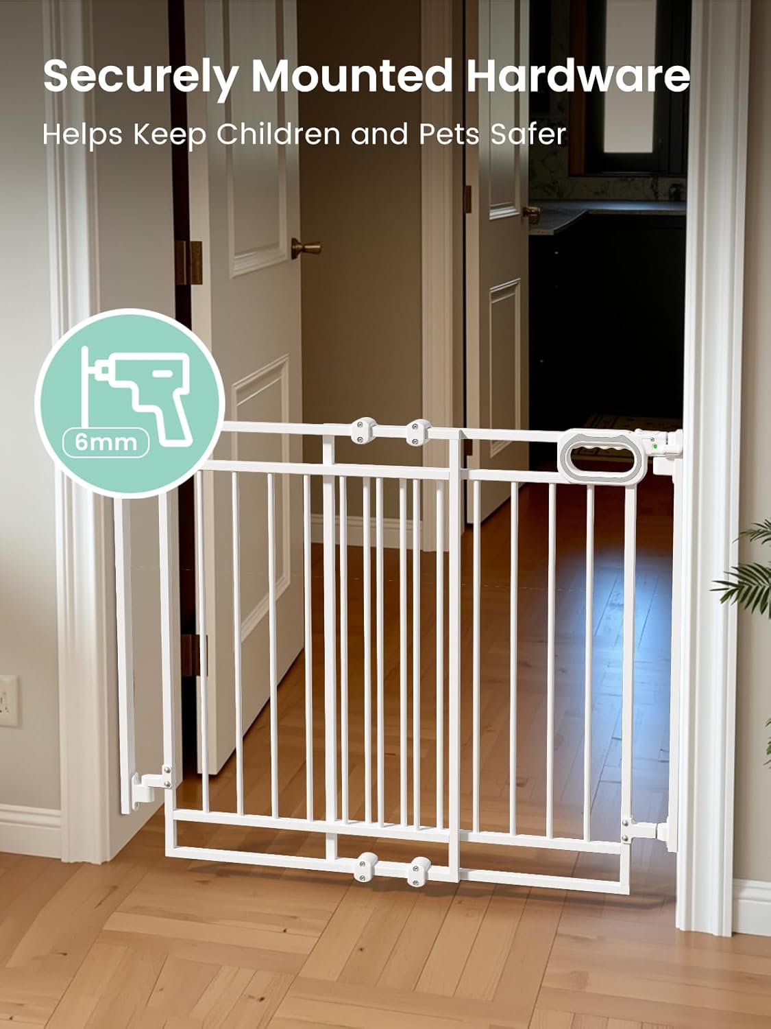 Mom's Choice GROWNSY Baby Gate No Bottom Bar, Adjustable Width 26” to 36” for Child and Pet, Dog Gate with Auto-Close & One-Hand Operation, Screw-in Installation for Doorways and Indoor Use