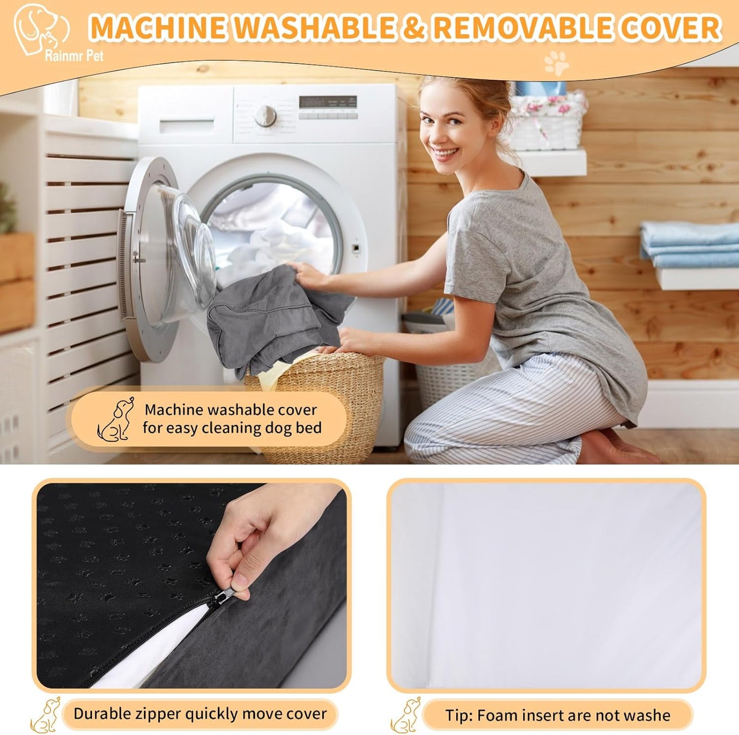 Large Orthopedic Dog Bed, 7" Memory Foam with Waterproof Liner, Chew Resistant Microsuede Cover, Removable and Washable, for Indoor, Outdoor, and Car Use, Nonskid Base, 48"x30" L Grey