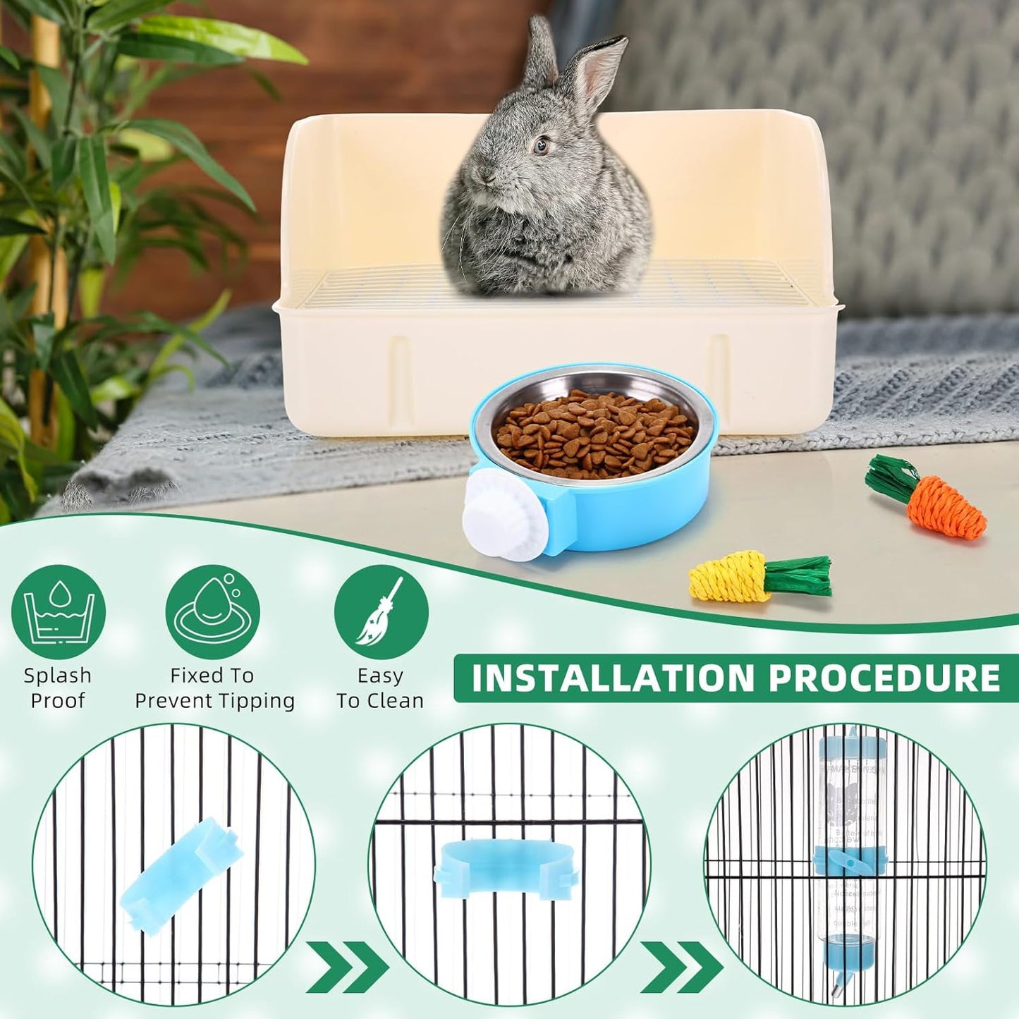 104 Pcs Rabbit Starter Kit Litter Box Bunny Tunnel Pet Playpen with Waterproof Mat Water Bottle Animal Grooming Kit Bowl Blankets with Cleaning Set for Guinea Pig Rabbit Accessories
