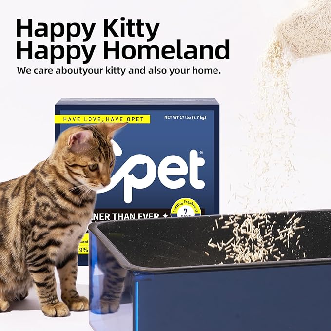 OPET Tofu Cat Litter 100% Natural Pea Fiber & Corn Starch, Ultra-Fast 3s Clumping, 99.9% Dust-Free & Low Tracking, Flushable Eco-Friendly Kitty Litter for Indoor Multi-Cat Households 17lb