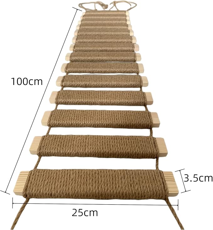 Cat Climbing Kit - Sisal Rope Cat Bridge, Cage Ladder, Scratcher & Step Platform Tower, Cat Ladder