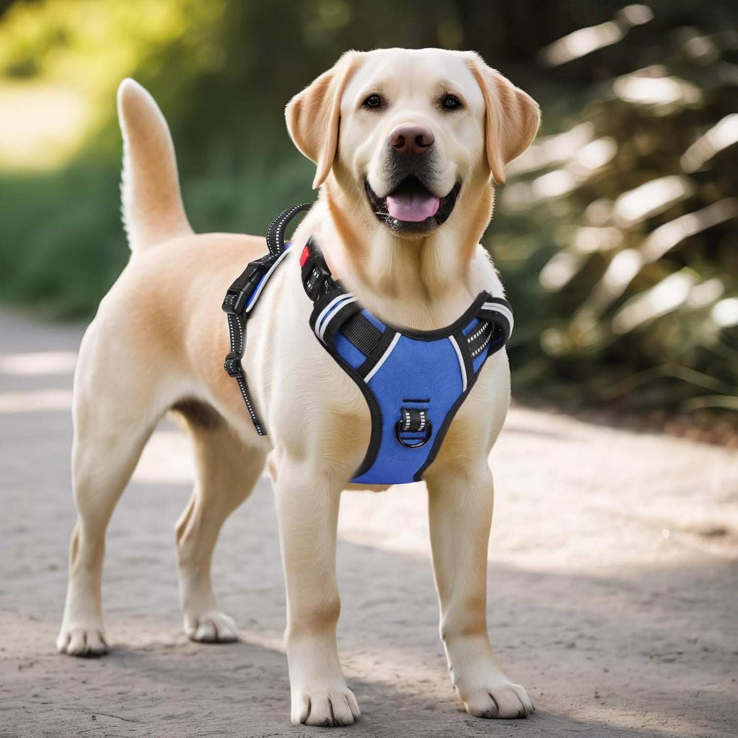 Timos Dog Harness for Large Dogs, No Pull Service Vest with Reflective Strips and Control Handle,No Choke Dog Harness with 2 Metal Rings for Easy Walking,Outdoor Training,Blue, L