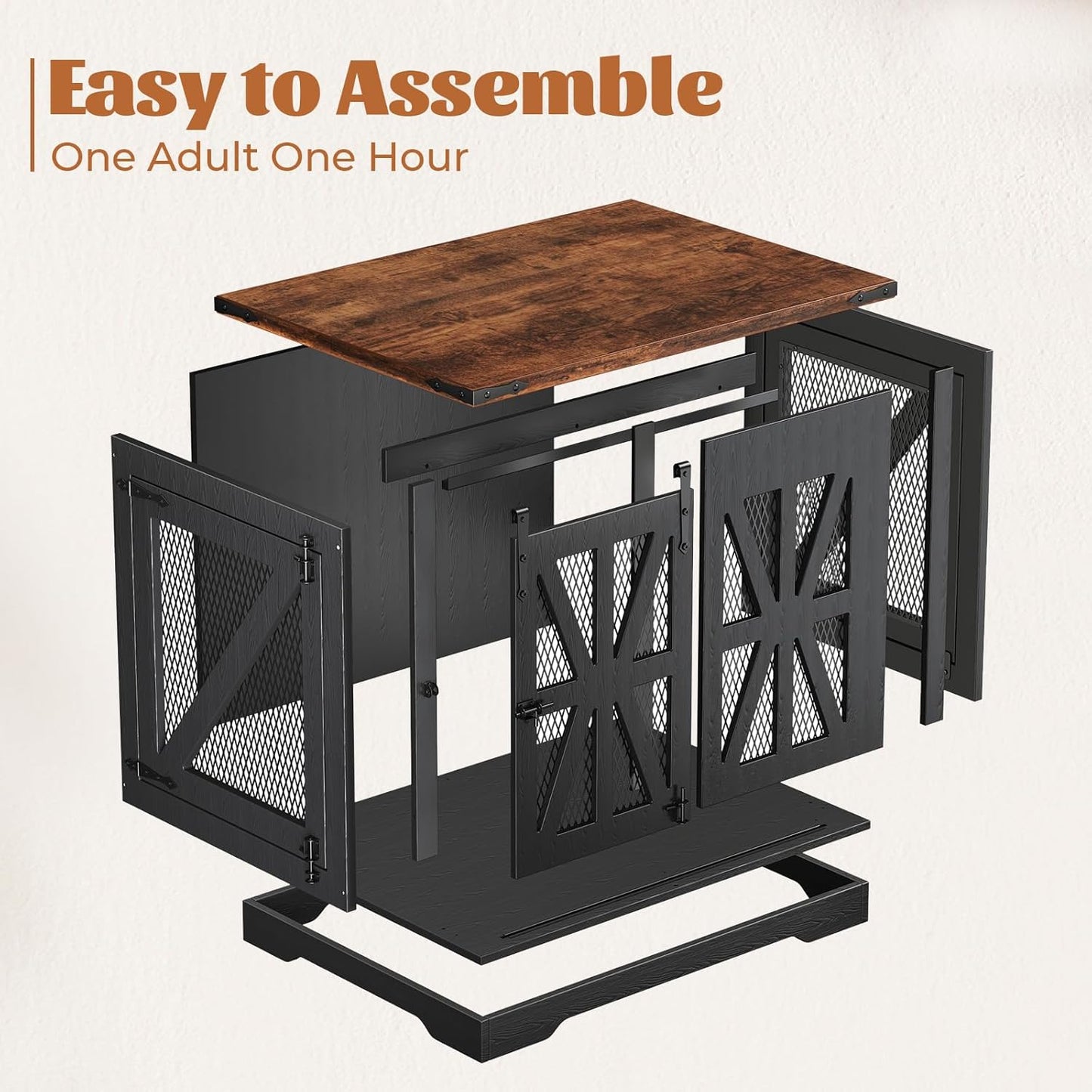 VOPEAK 27.5" Small Dog Crate Furniture, Chew Resistant Dog Crate for Puppy Dogs, Heavy Duty Small Dog Crate Dog Kennel Indoor with Double Doors, Wooden End Table for Bedroom Living Room, Black