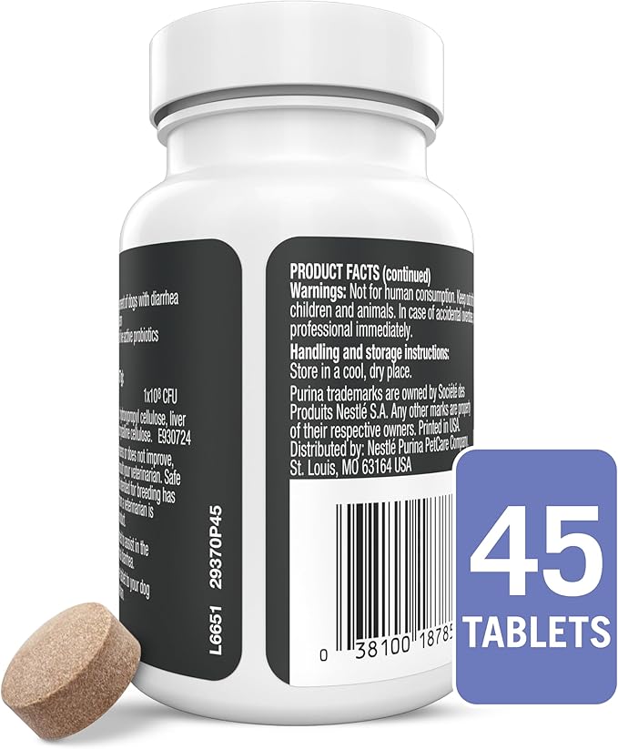 Purina Pro Plan Veterinary Supplements FortiFlora Daily Probiotics for Dogs Chewable Tablets for Digestive Gut Health and Diarrhea - 45 ct. Canister