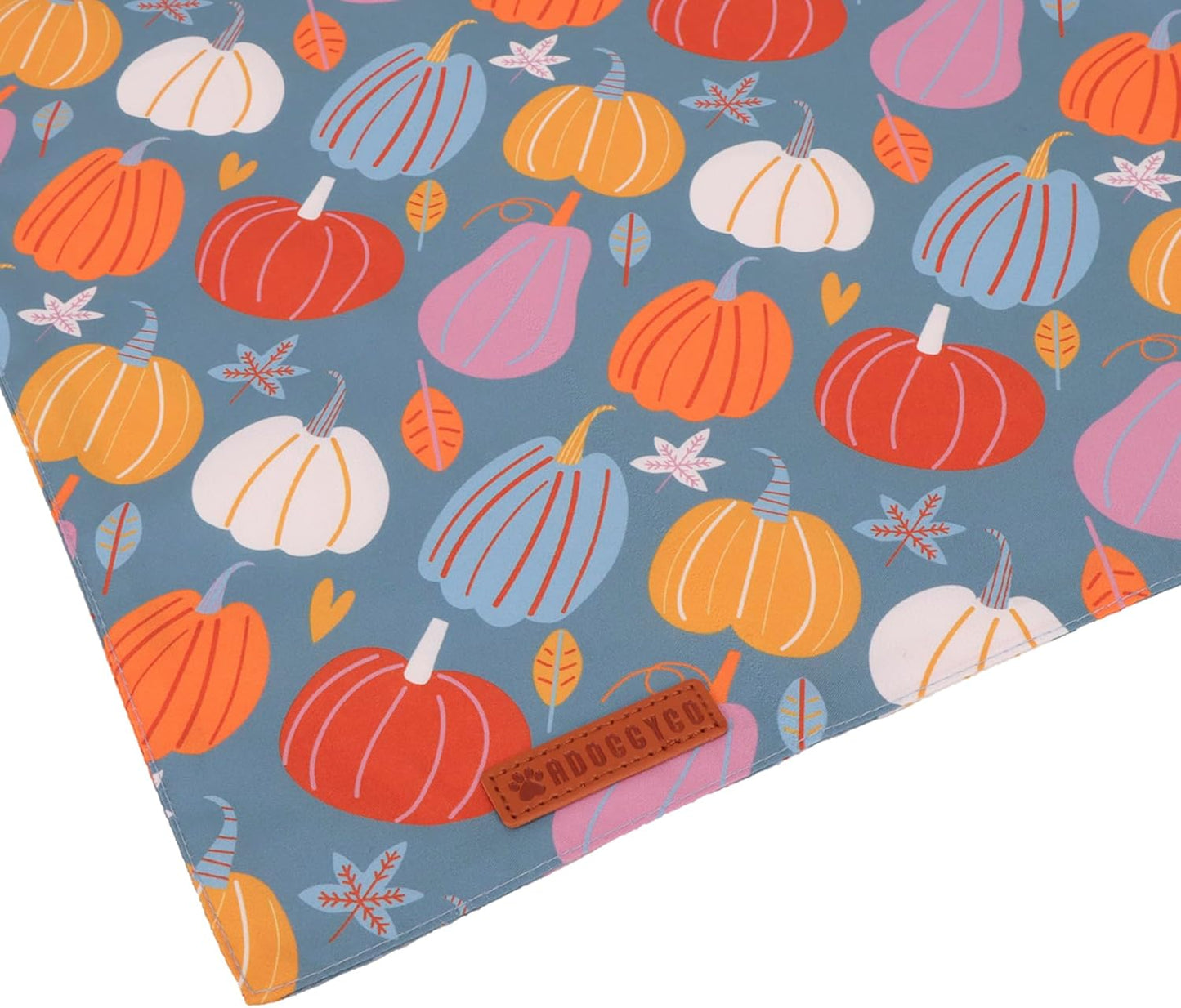 ADOGGYGO Thanksgiving Dog Bandana - Blue Orange Pumpkin Scarf, Adjustable Fit Fall Bandanas for Extra Large Dogs Pets (X-Large)