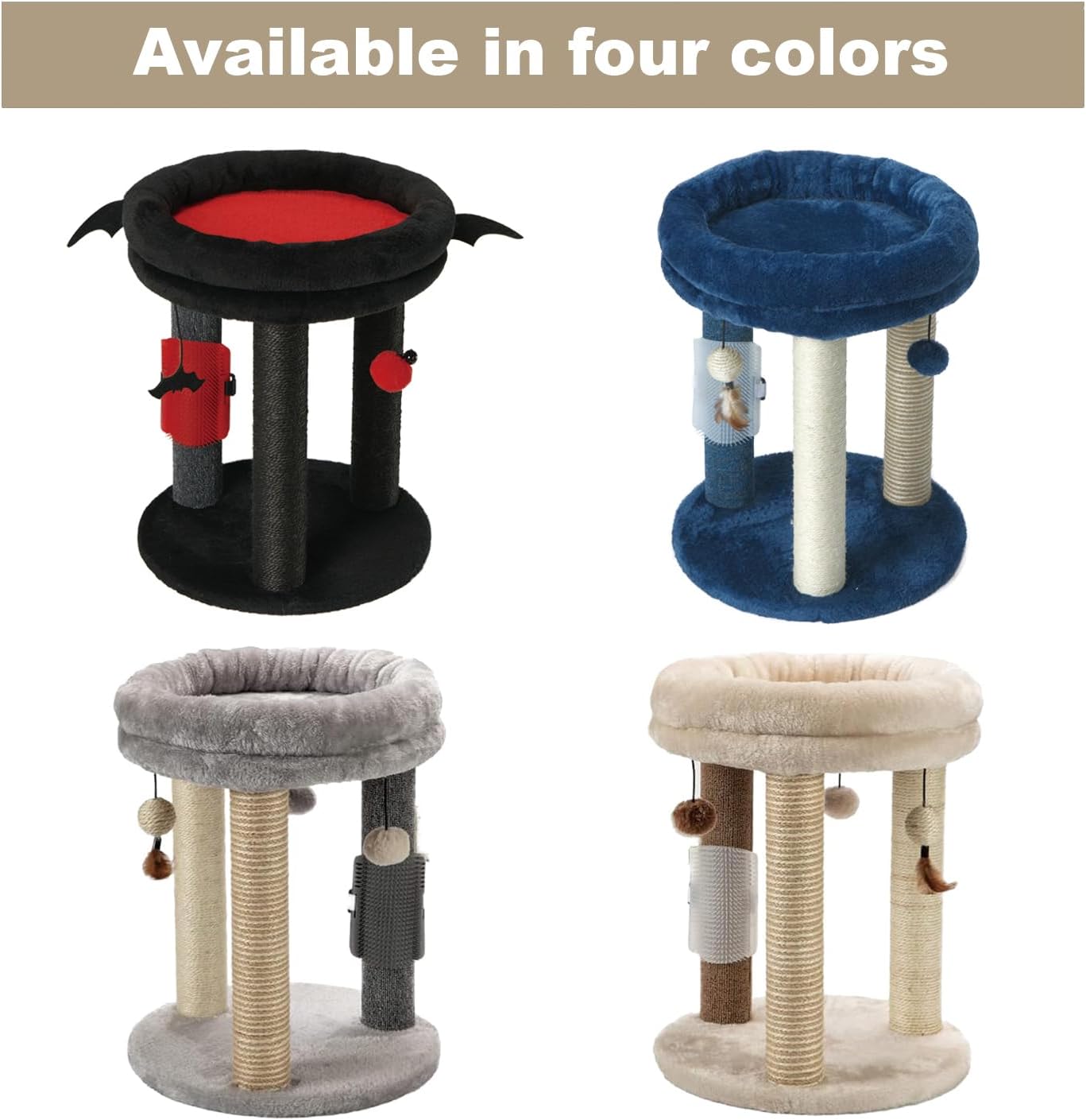 MECOOL 4in1 Small Cat Tree,Scratching Post with Tower Soft Bed, Sisal Carpet Jute Posts with Three Hanging Ball Toys and Massage Brush for Indoor Cats and Kittens