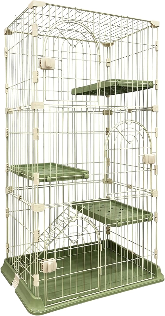 Cat Cage 3-Tier Indoor Cat Enclosure with Widen Bottom Buckle & Reinforced Locking Clamps DlY Cat Playpen for 2-3 Cats & Small Pets,30" Lx 20" W X 52.5" H (Green, Three-Tier52.5")