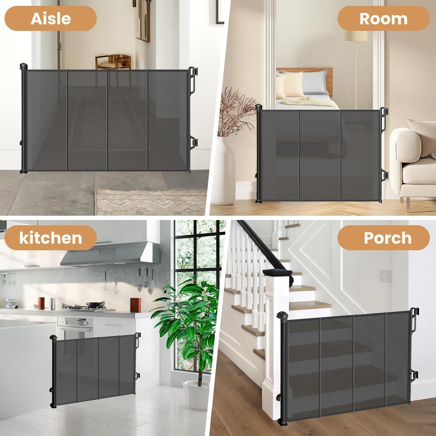 Reinforced Retractable Baby Gate or Mesh Dog Gate,Easy to Use for Stairs, Doorways, Hallways, Indoor, Outdoor, Wide Pet Gate 33.5" Tall, Extends to 45" Wide, Black