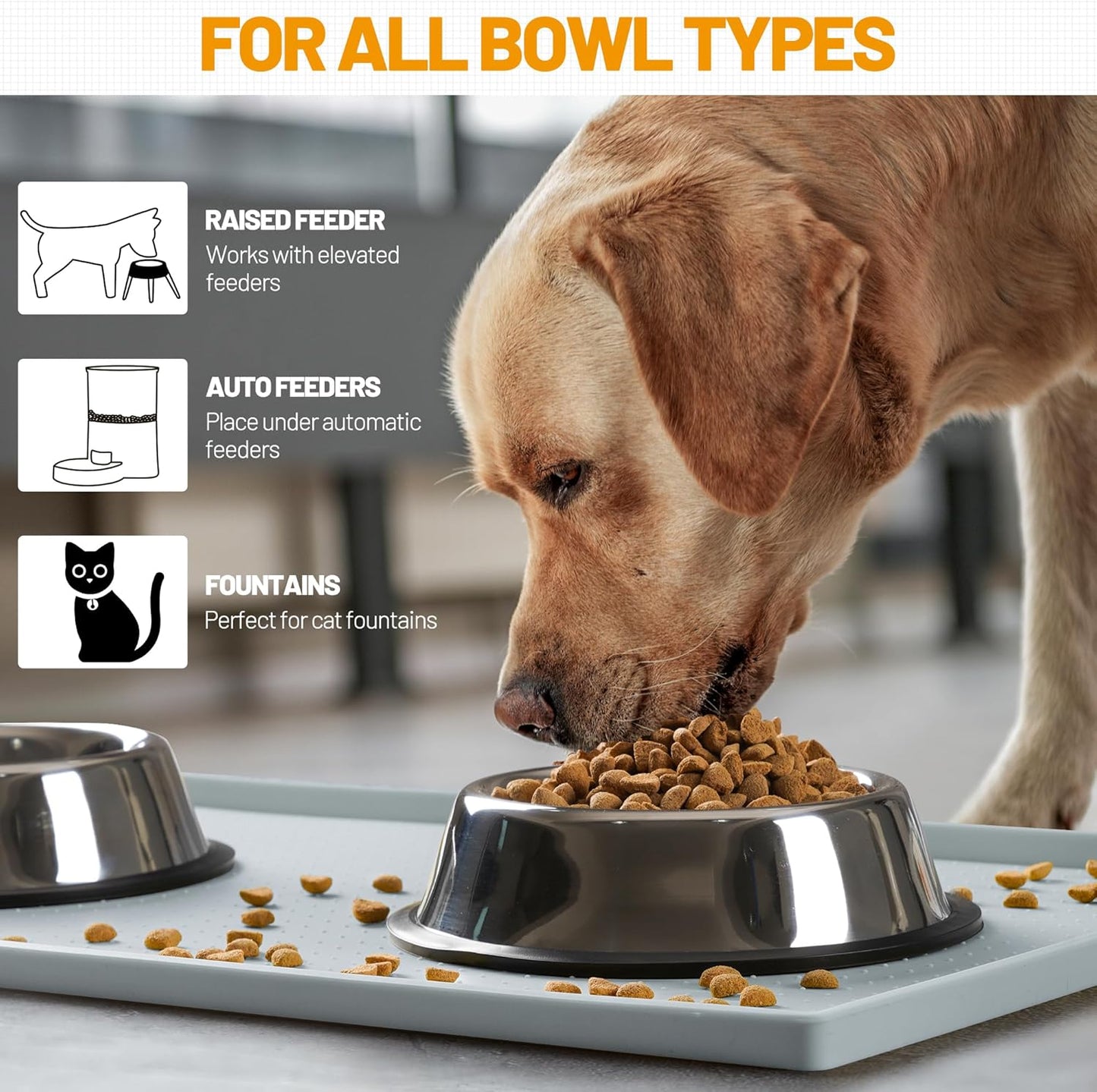 Hubulk Dog Feeding Mat,100% Waterproof Food Grade Silicone Pet Food and Water Bowl Placemat,Dishwasher, High Raised Edge to Prevent Spills,Nonslip Tray to Stop Messes on Floor(19"x12"x0.5", Mist)