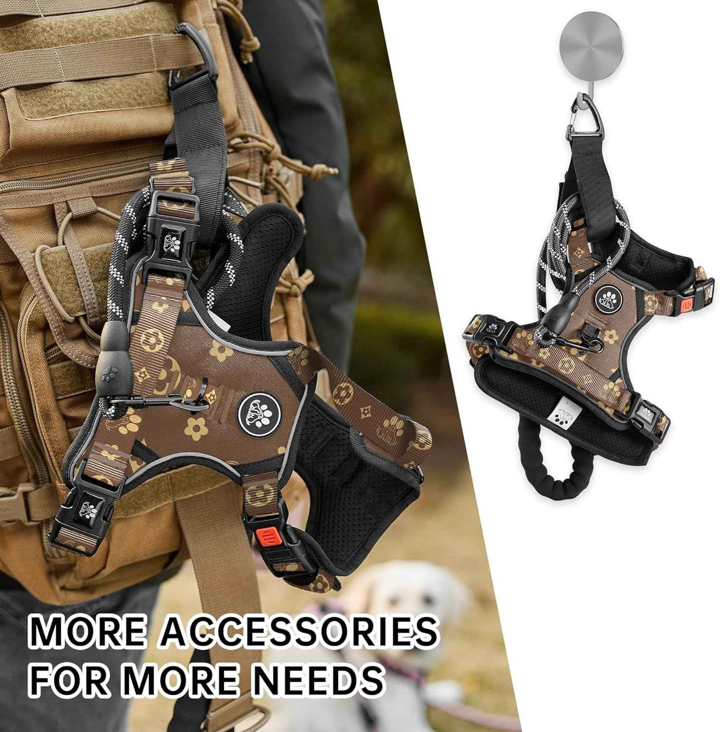 NESTROAD No Pull Dog Harness,Adjustable Oxford Dog Vest Harness with Leash,Reflective No-Choke Pet Harness with Easy Control Soft Handle for Small Dogs(Small,Dark Brown)