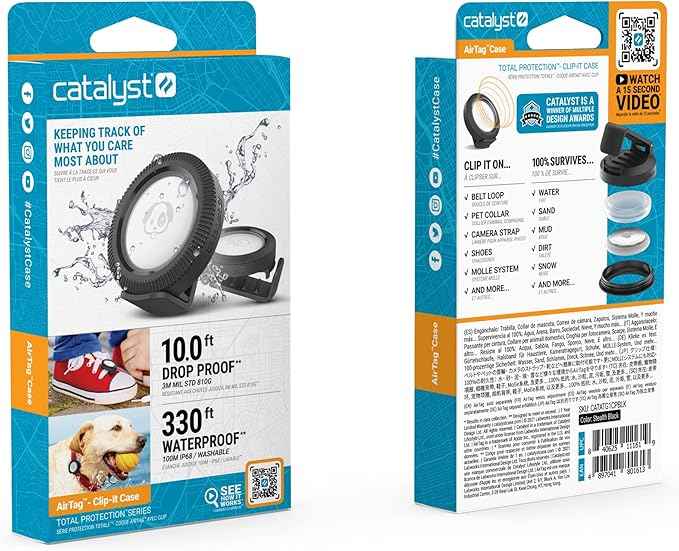 Catalyst Waterproof AirTag Dog Collar Holder - Unbeatable Protection with Clip-on AirTag Holder Case, IP68 100X More Waterproof, Dropproof, Shock Proof - for Pet Straps Up to 30mm Wide (Clip-It)