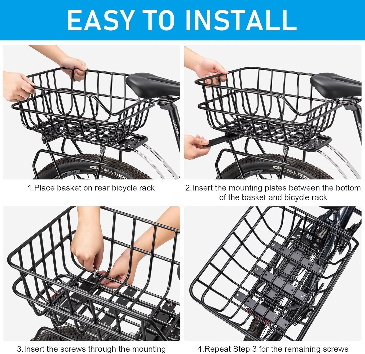 CXWXC Rear Bike Basket - Bicycle Rear Basket with Cargo Net and Waterproof Cover - Rear Mount Aluminium Bike Basket Large Capacity - Pawvie
