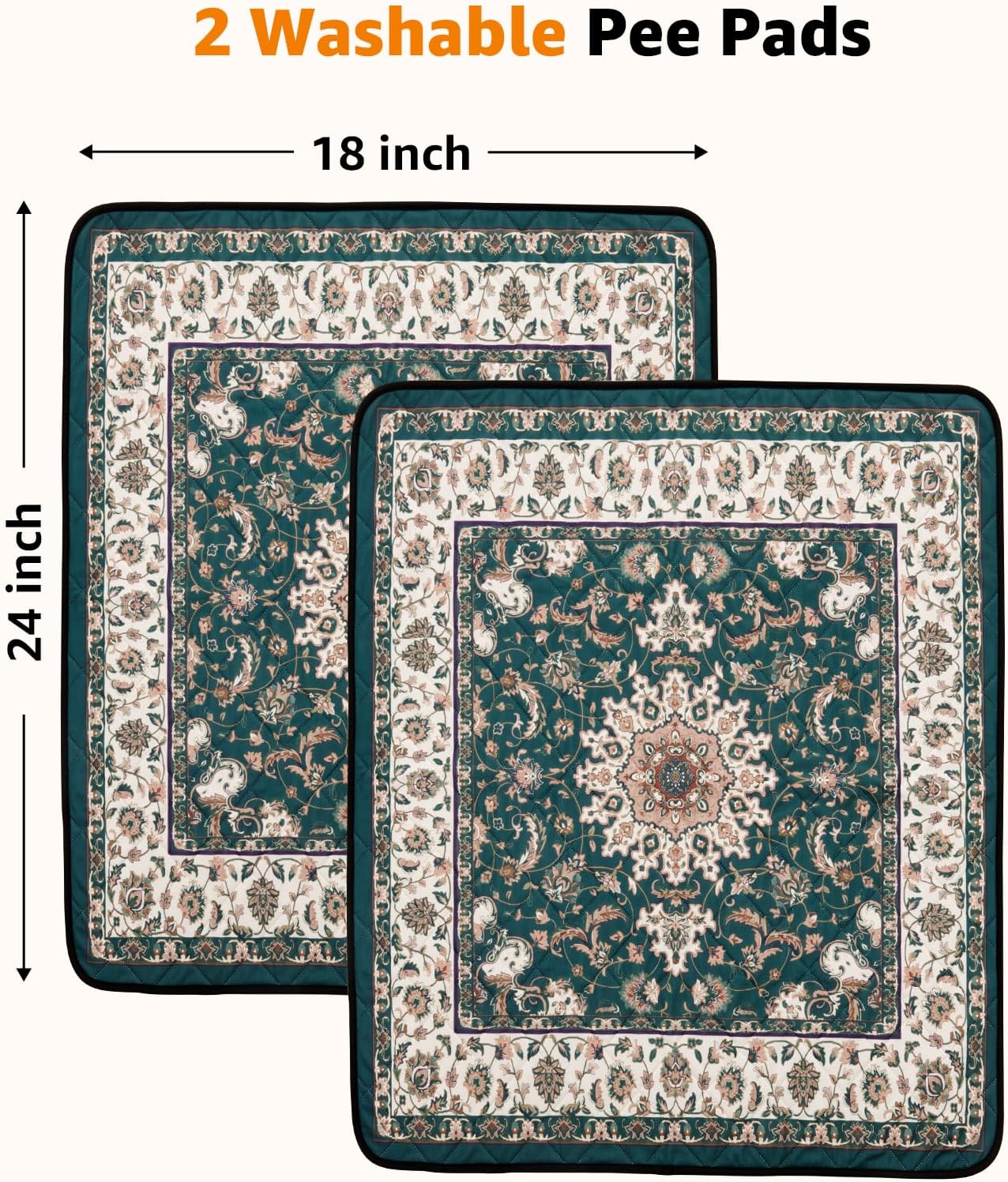 Washable Pee Pads for Dogs: 2 Pack Reusable Pee Pads for Dogs, Waterproof & Leakproof Washable Puppy Pad, Non-Slip Whelping Pee Pads & Potty Training Pad for Floor, Playpen,Crate, Couch, 18x24