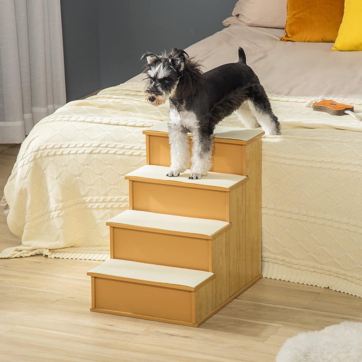PawHut Pet Stairs, Small Pet Steps with Cushioned Removable Covering for Dogs and Cats Up to 22 Lbs., Natural - Pawvie