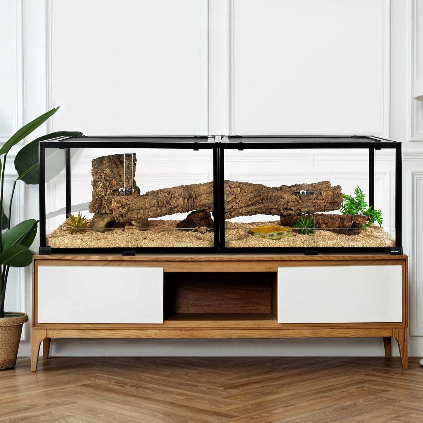 REPTIZOO 84 Gallon Large Reptile Terrarium Extra-Long 60" x 18" x 18" Spliceable Glass Reptile Tank, Double Top Cover Enclosure Habitats - Pawvie