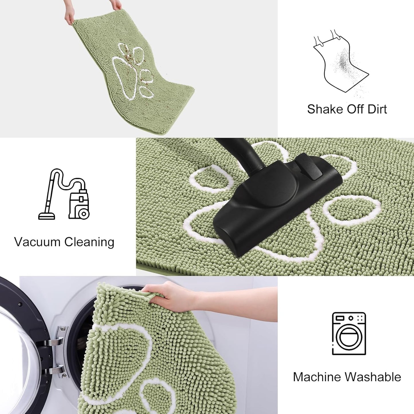 Smiry Dog Door Mat for Muddy Paws, Absorbent Dirt Trapper Non Slip Quick Dry Washable Chenille Mat for Mud Dogs, Entry Rug for Indoor and Outdoor (40x32 Inches, Sage Green)
