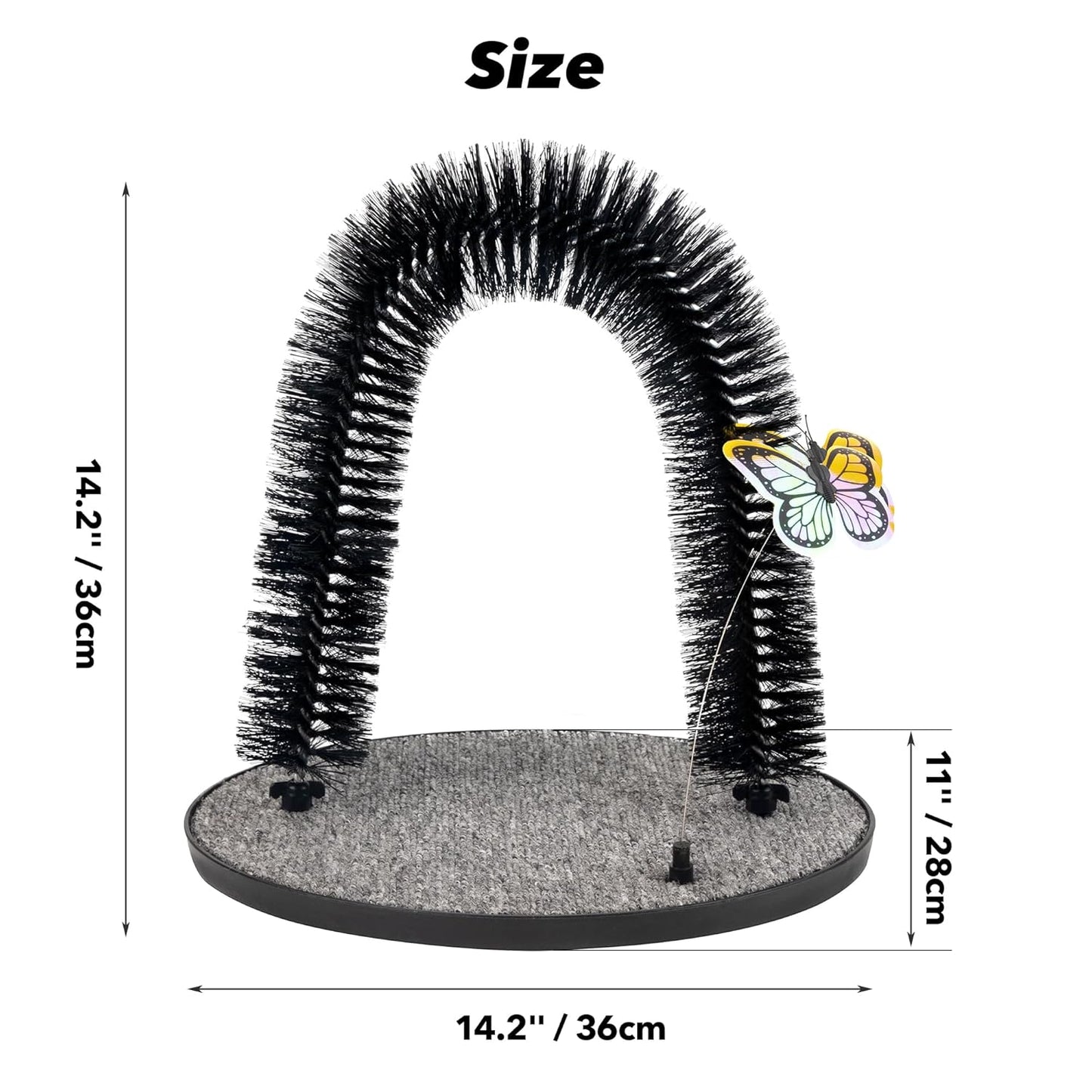 Pet Prime 2in1 Cat Arch Self Groomer for Indoor Cats, Back Scratcher Grooming Massage Brush With Sturdy Scratching Pad, Durable Brusher and Butterfly Toy