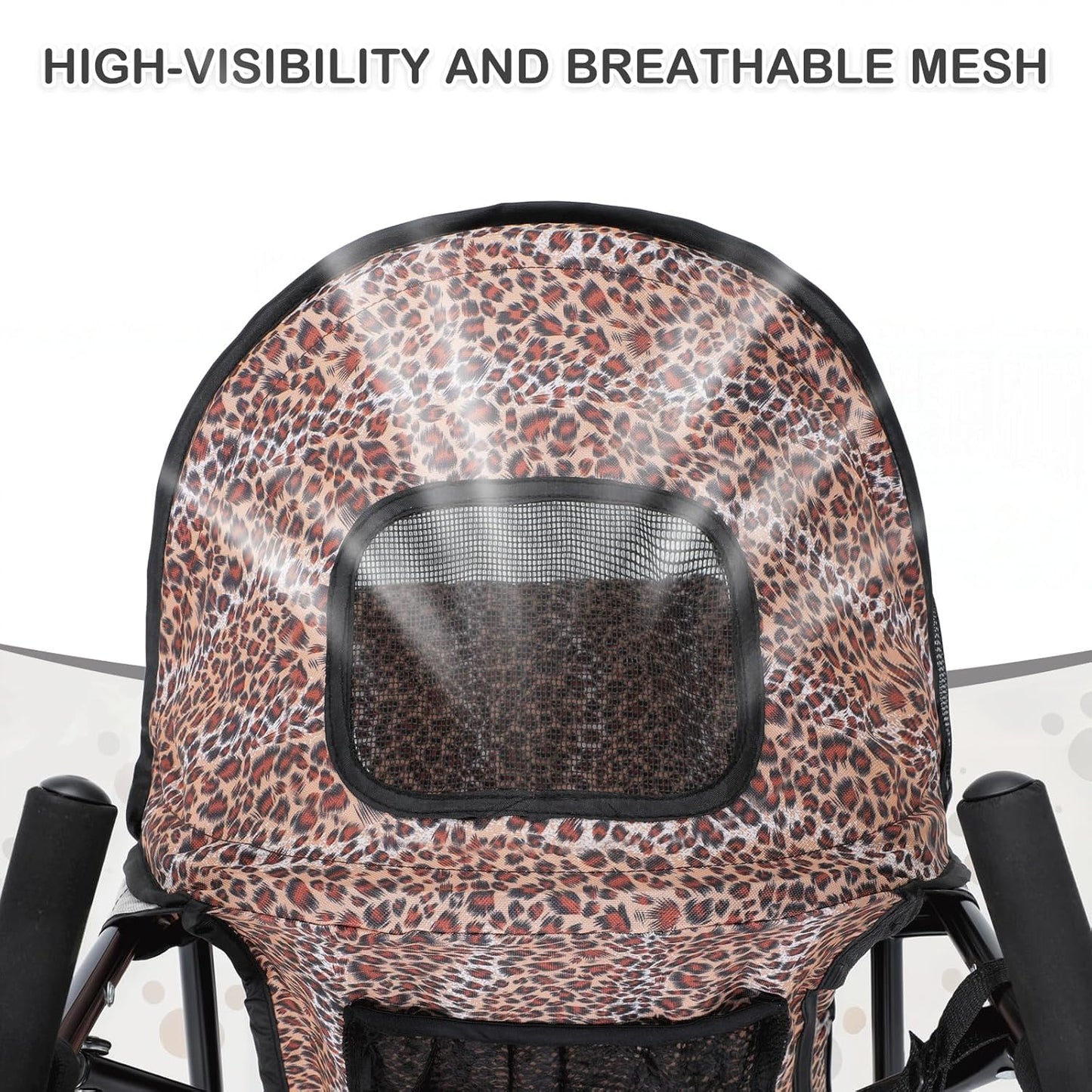 MoNiBloom 4 Wheels Pet Stroller, Easy-Fold Umbrella Shaped Dog Cat Jogger Stroller w/Storage Bag & Visible Mesh for Small/Medium Dogs Cats Leopard Print - Pawvie