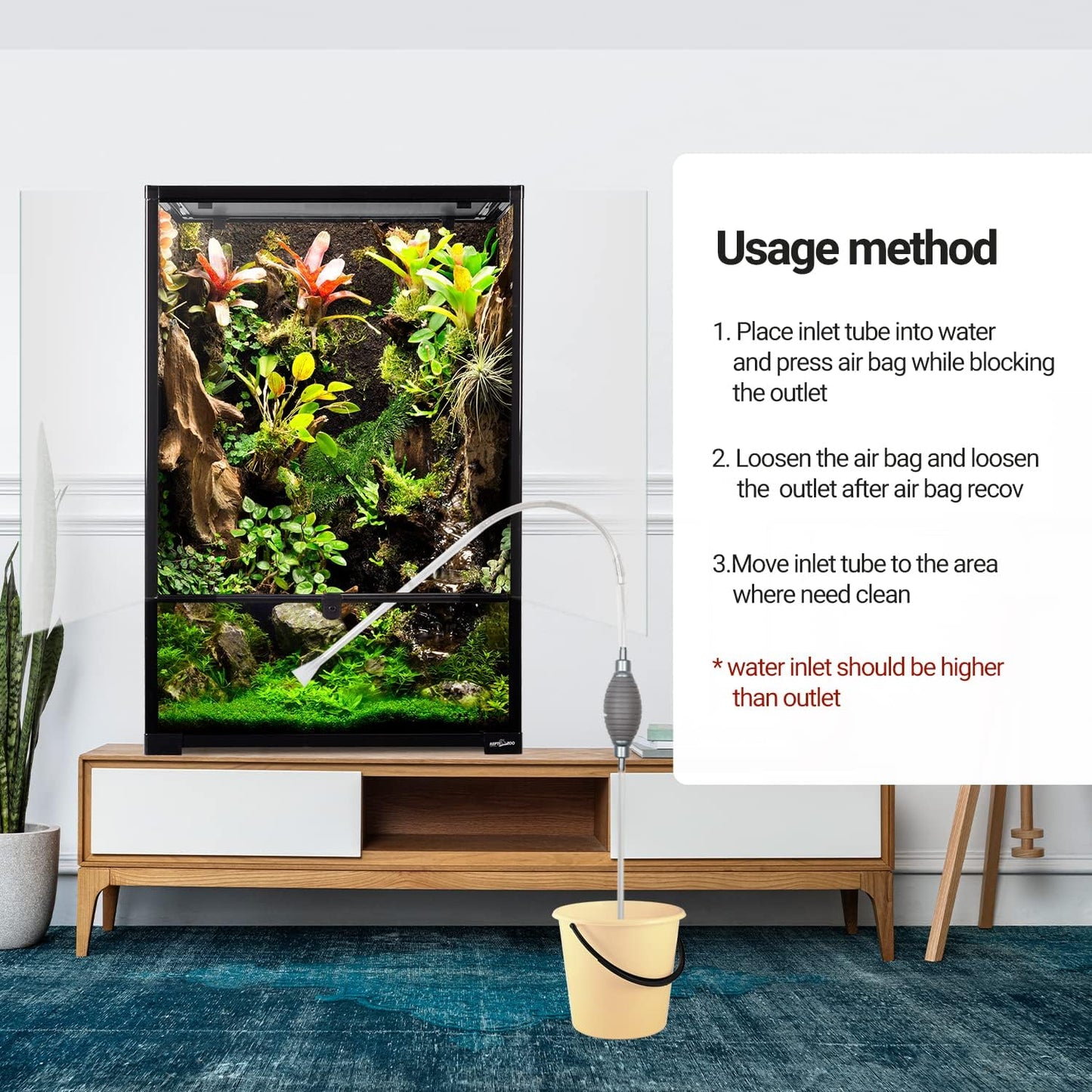 REPTIZOO 67 Gallon Large Reptile Terrarium 24"x18"x 36" Glass Paludarium Tank, Tall Reptile Enclosure Habitat with 10” Deep Base, Siphon Gravel Cleaner Set and Plants Growing Cotton Mat Included - Pawvie