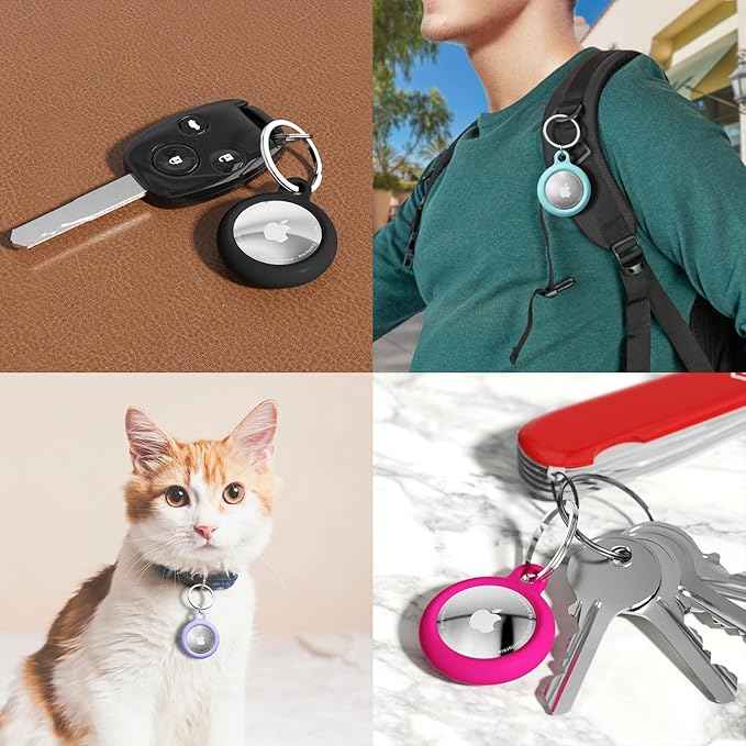oakxco for Airtag Keychain Silicone, Airtag Holder with Key Ring, Air Tag Cover Cute Accessories for Kids, Luggage, Car Dog Collar, Car, Compatible with Apple Airtag Case Waterproof Tracker, Hot Pink