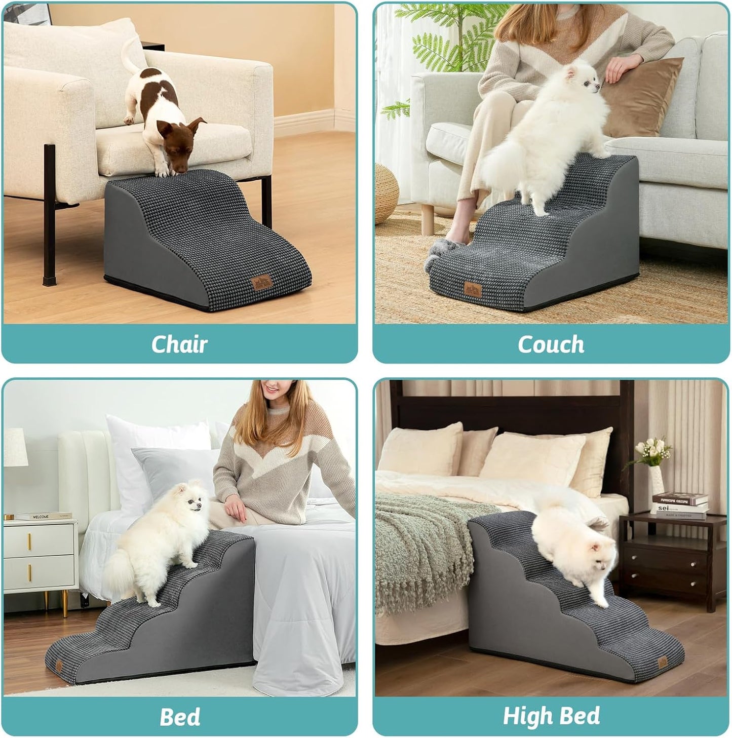 Dog Stairs for High Bed 22.6" H, Small Dog Step for Puppy, Older or Cat, Curved Ramp for Car, Ladder with High Density Foam, Lightweight, Durable, 15.7x33x22.6 inch, 5 Step, Dark Grey