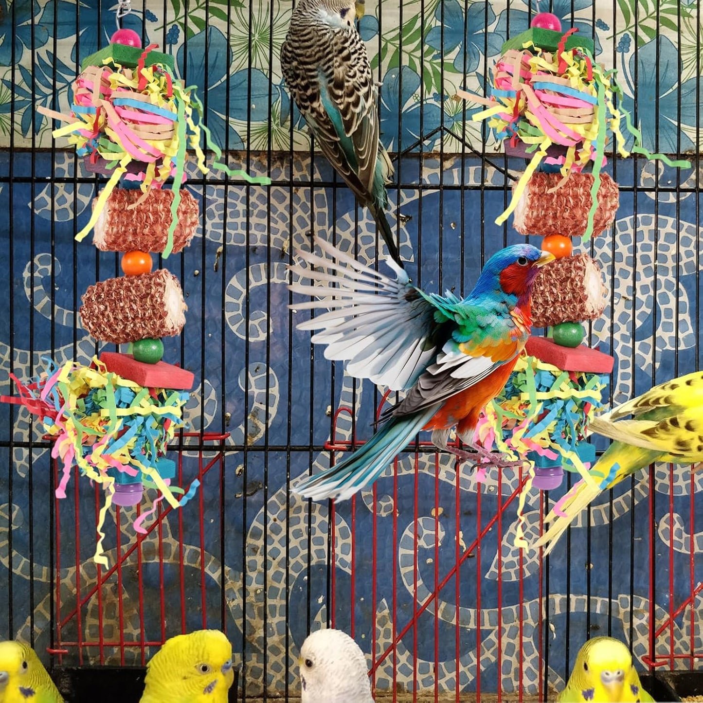 2pcs Bird Toys, Parrot Toys for Parakeets Cockatoos Cockatiels Budgie Conure Macaw Corn Cob Shredding Paper Tearing & Foraging Toy Chewing Hanging Toy Cage Accessories for Small & Medium Birds Pet