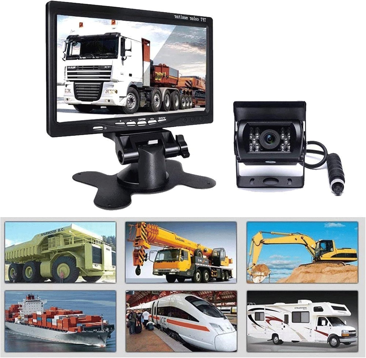 Hikity 7" Backup Camera with Monitor Kit, Waterproof 18 IR LED Night Vision Reverse Camera + Rear View Monitor Vehicle Parking System for RV Bus Trailer Truck (65ft 4-Pin Aviation Video Cable)