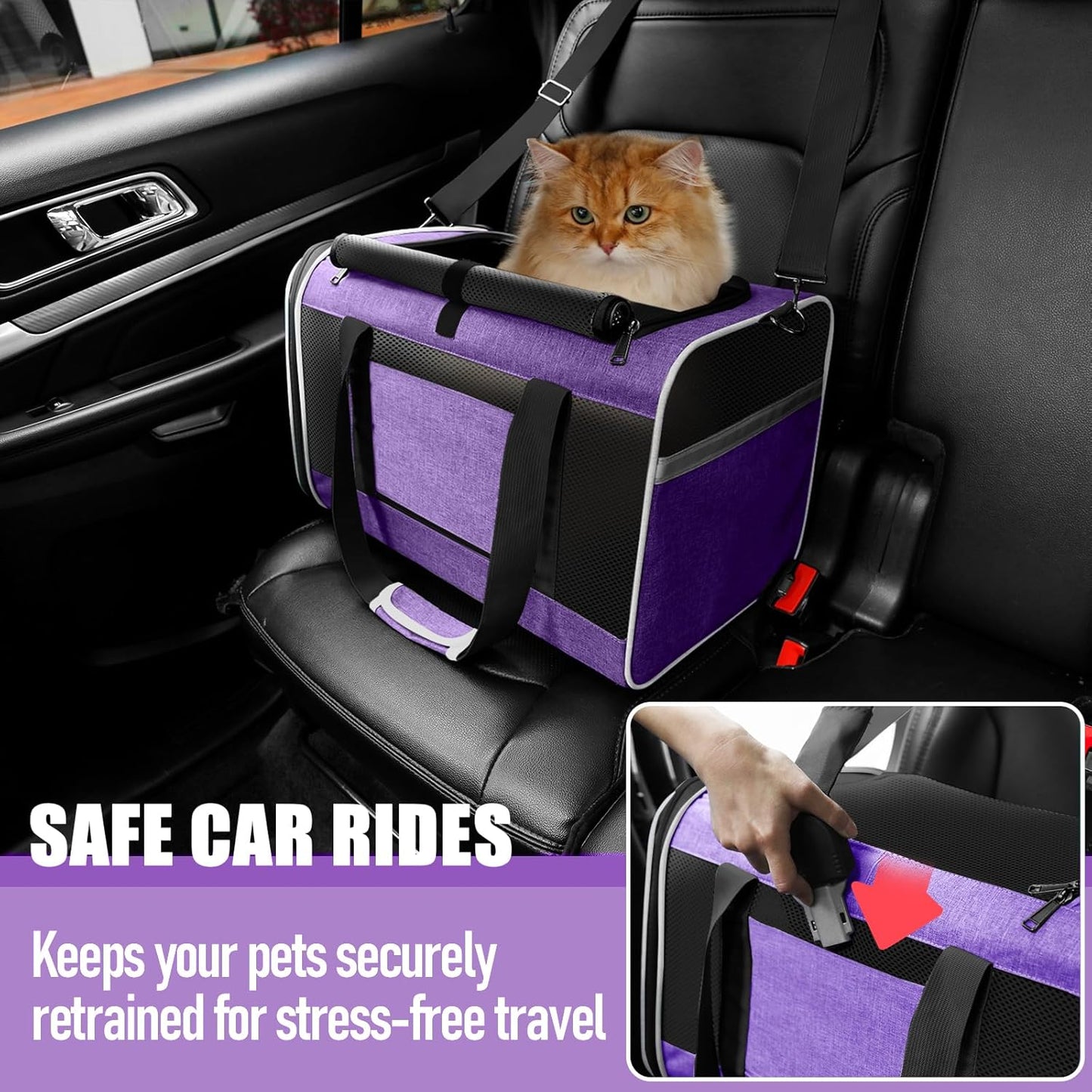 Pet Carrier for Large Cat 20 lbs+ / Soft Sided Small Dog 12 Pounds Travel Crate Top Load/Collapsible Kitty Carry Bag Big Kitten Mesh/Sturdy Animal Transport cage Kennel Long Trips Purple - Pawvie