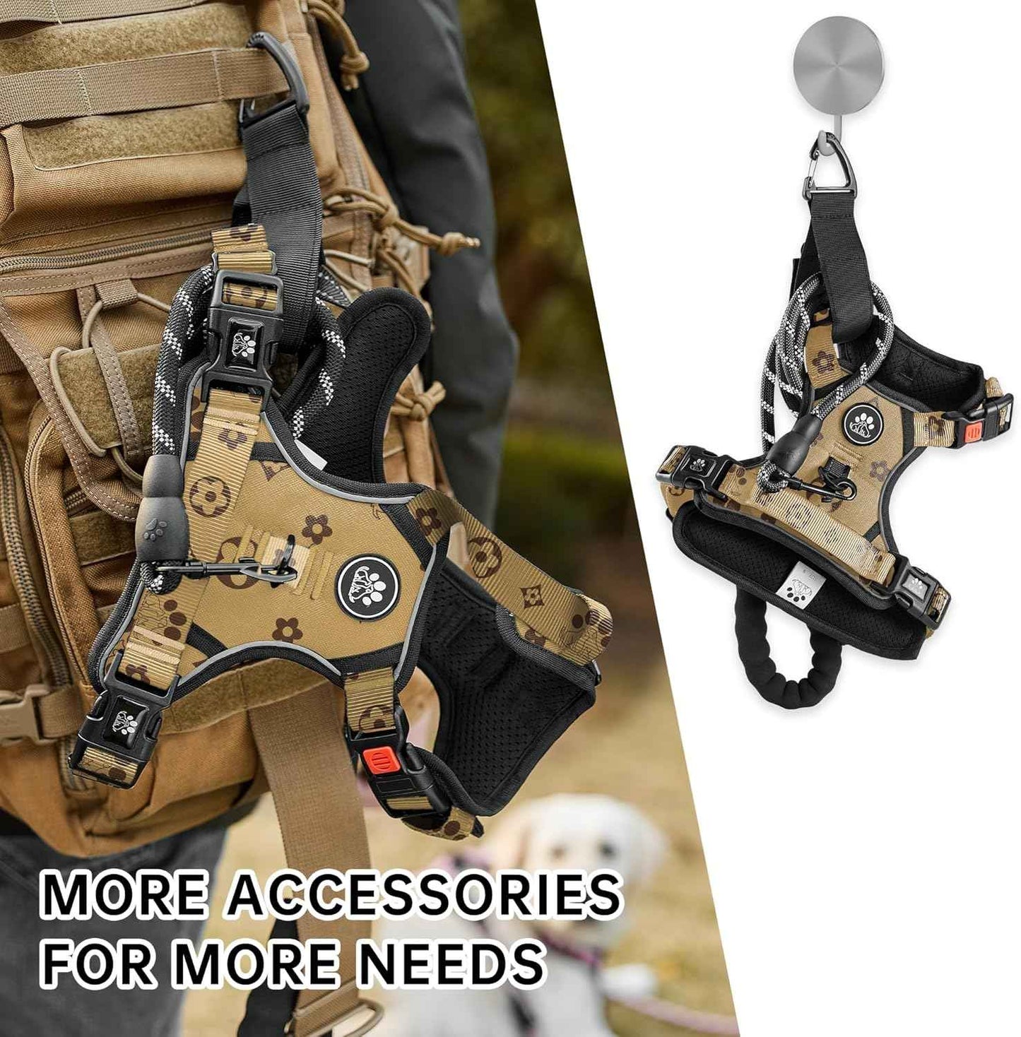 NESTROAD No Pull Dog Harness,Adjustable Oxford Dog Vest Harness with Leash,Reflective No-Choke Pet Harness with Easy Control Soft Handle for Large Dogs(Large,Light Brown)