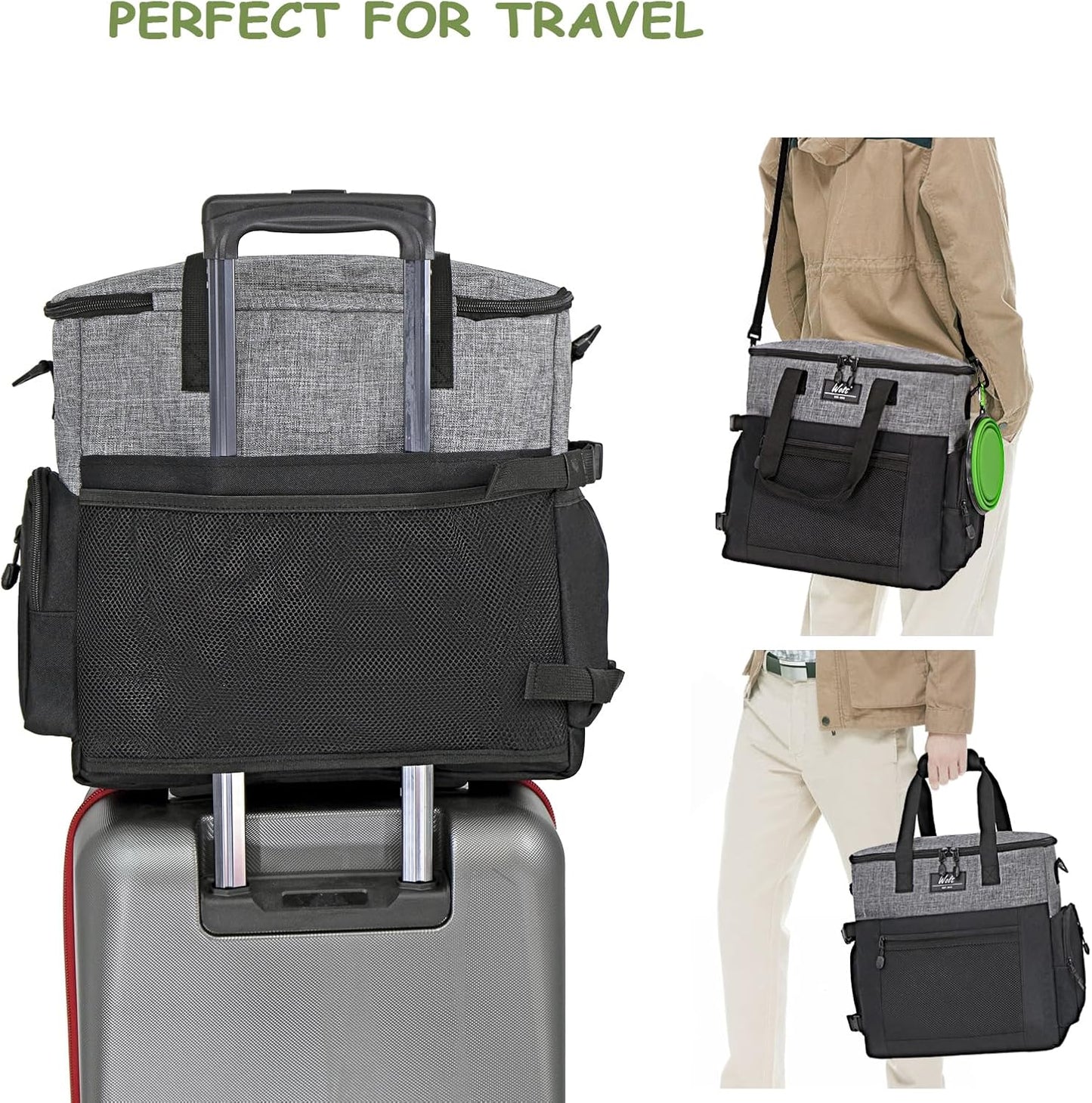 WOLT Dog Travel Bag Dog Bag for Traveling and Supplies with 2 Collapsible Bowls, 2 Food Containers, 1 Place Mat, Grey - Pawvie