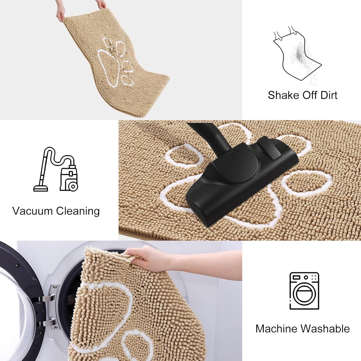 Smiry Dog Door Mat for Muddy Paws, Absorbent Dirt Trapper Non Slip Quick Dry Washable Chenille Mat for Mud Dogs, Entry Rug for Indoor and Outdoor (40x32 Inches, Beige)