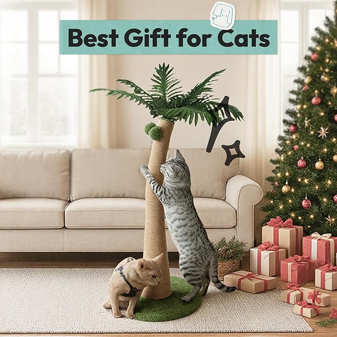 Cat Scratching Post 33 Inch with Hanging Balls, Cat Scratcher for Indoor Kittens, Ultra Stable Base, Paw-Friendly Jute Material, S
