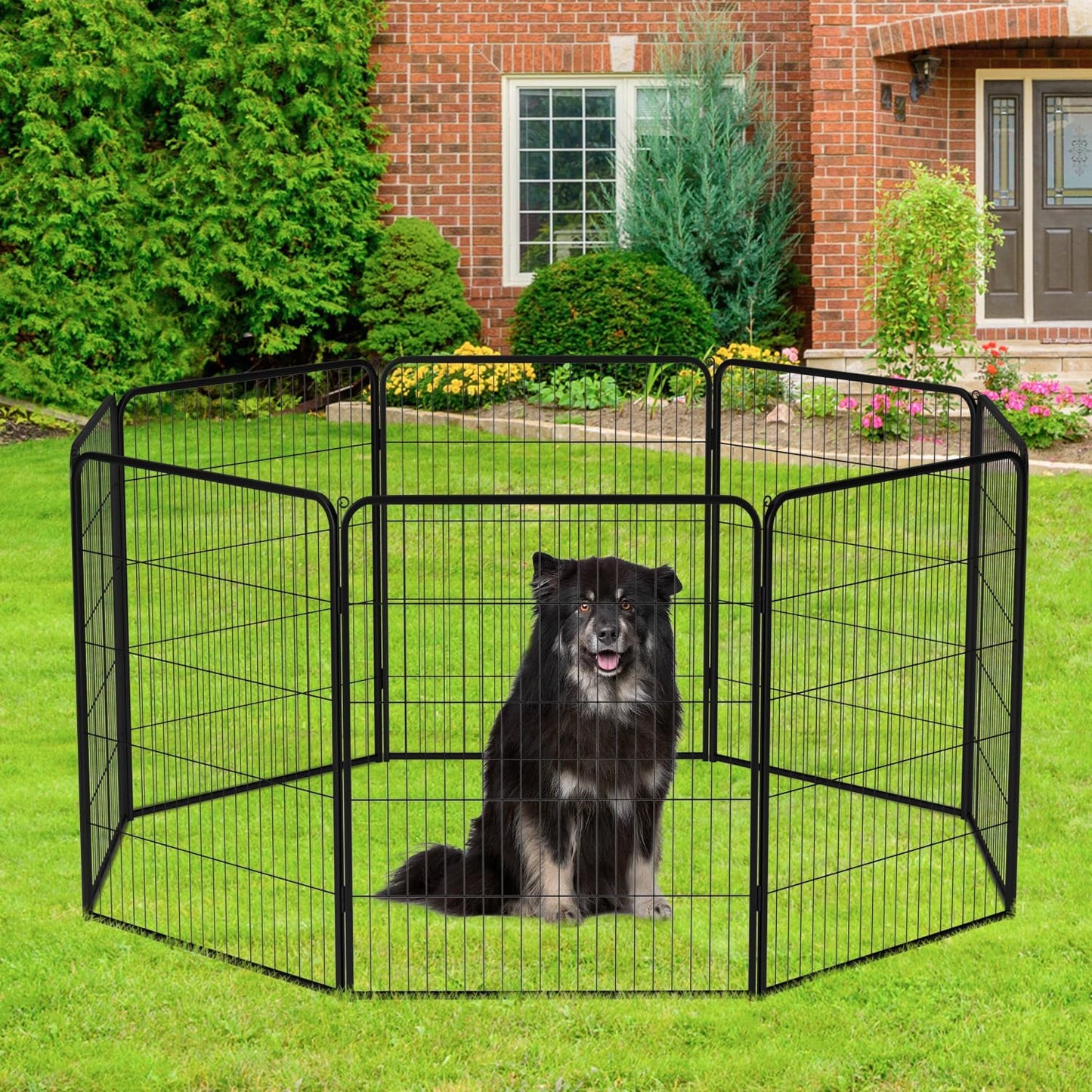 BestPet Dog Playpen Indoor 40 inch 4 Panels Metal Dog Pen Pet Dog Fence Outdoor Exercise Pen with Doors,Pet Puppy Playpen for RV Camping Yard, Black