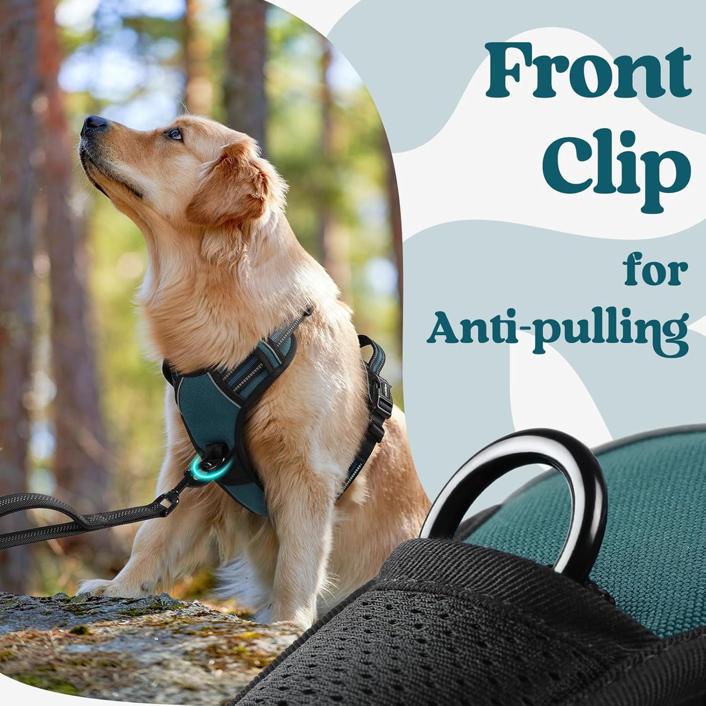 rabbitgoo Dog Harness for Large, No Pull Pet Harness with 3 Buckles, Adjustable Soft Padded Vest with Control Handle, Walking Reflective Pet Vest for Extra Large Dogs,Blue Coral,XL