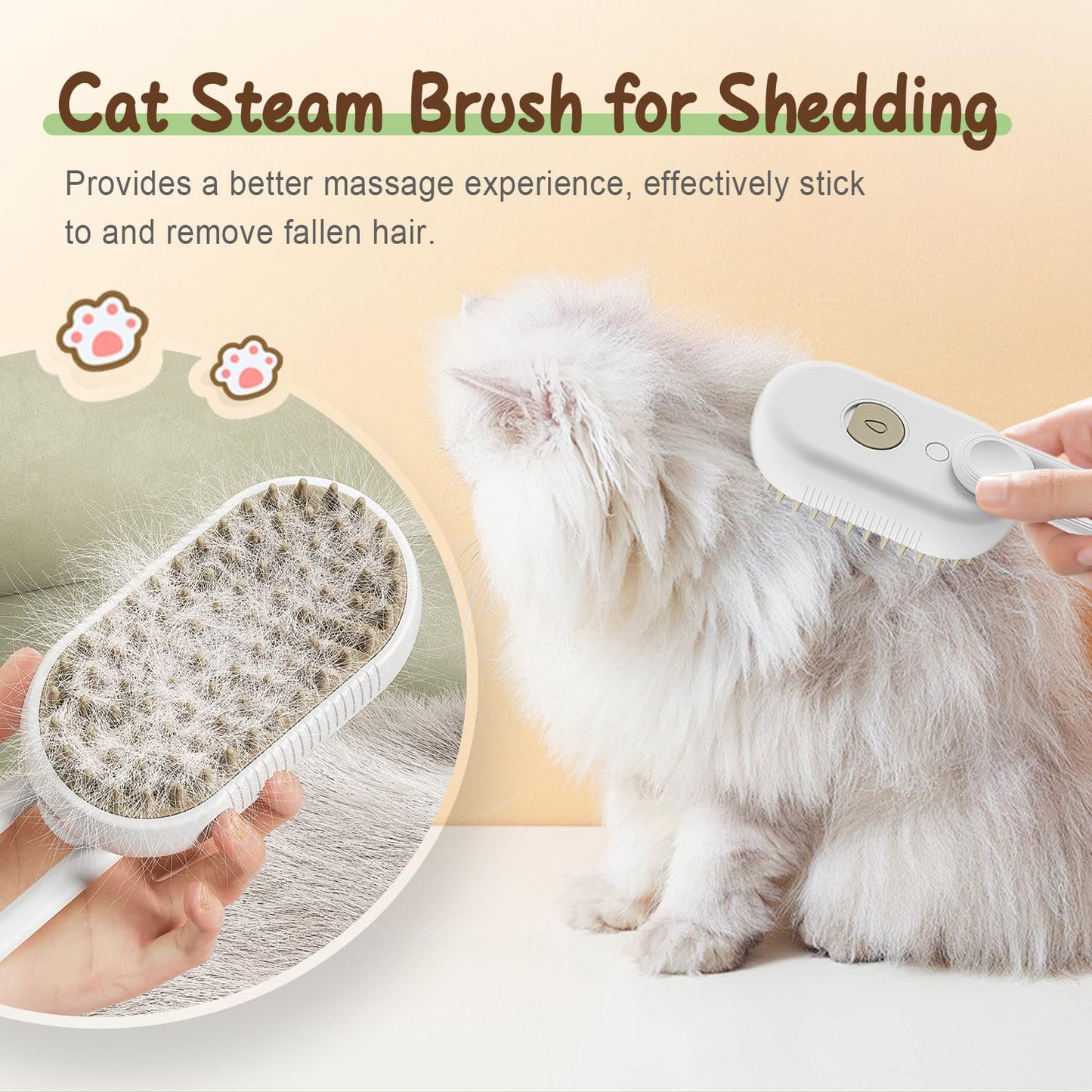 Upgrade Cat Steam Brush, 3 in 1 Pet Steam Groomer Brush, Rechargeable Pet Steam Groomer Comb for Massaging and Cleaning Shedding Pets Hair, Anti-Static Hair Removal Comb for Cats Dogs (Khaki)