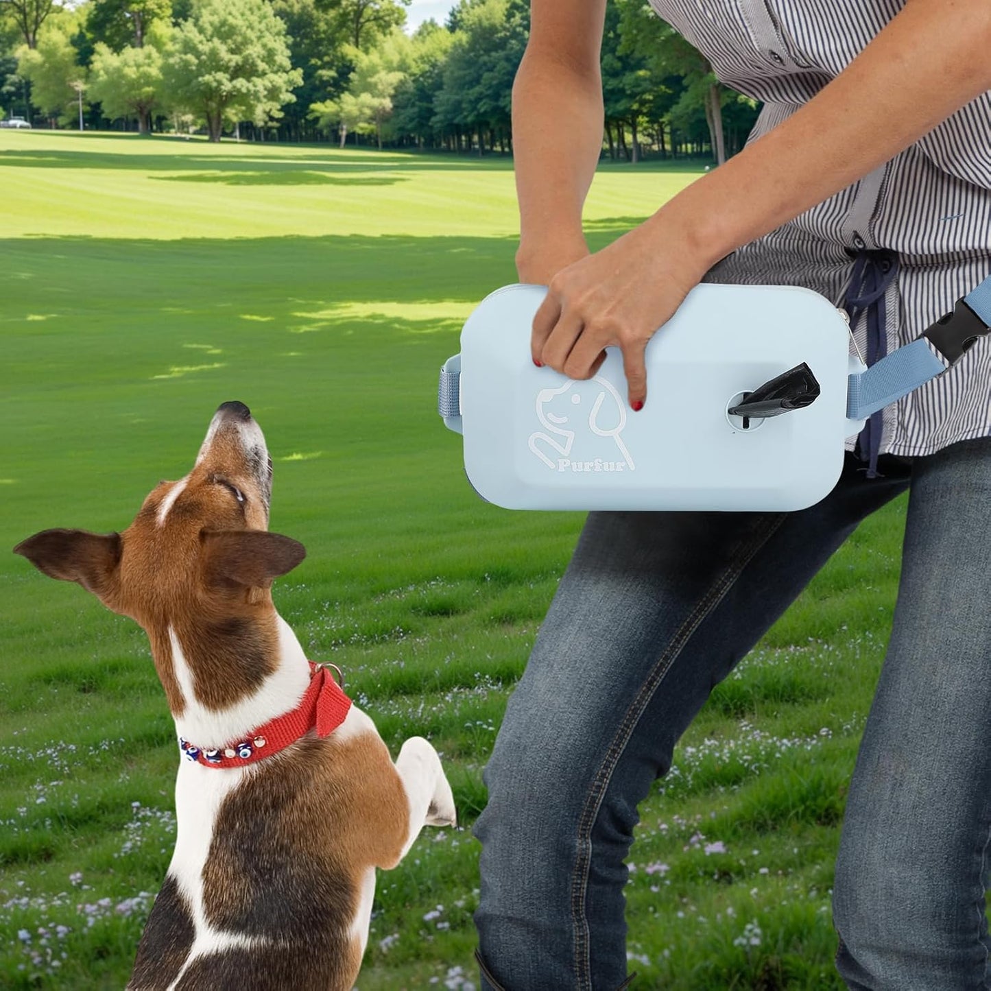 Dog Treat Pouch with Clicker & Poop Bag Holder – Waterproof Silicone, Adjustable Waist Belt for Training & Walking – Puppy Treat Pouch for Pet Training (Blue)