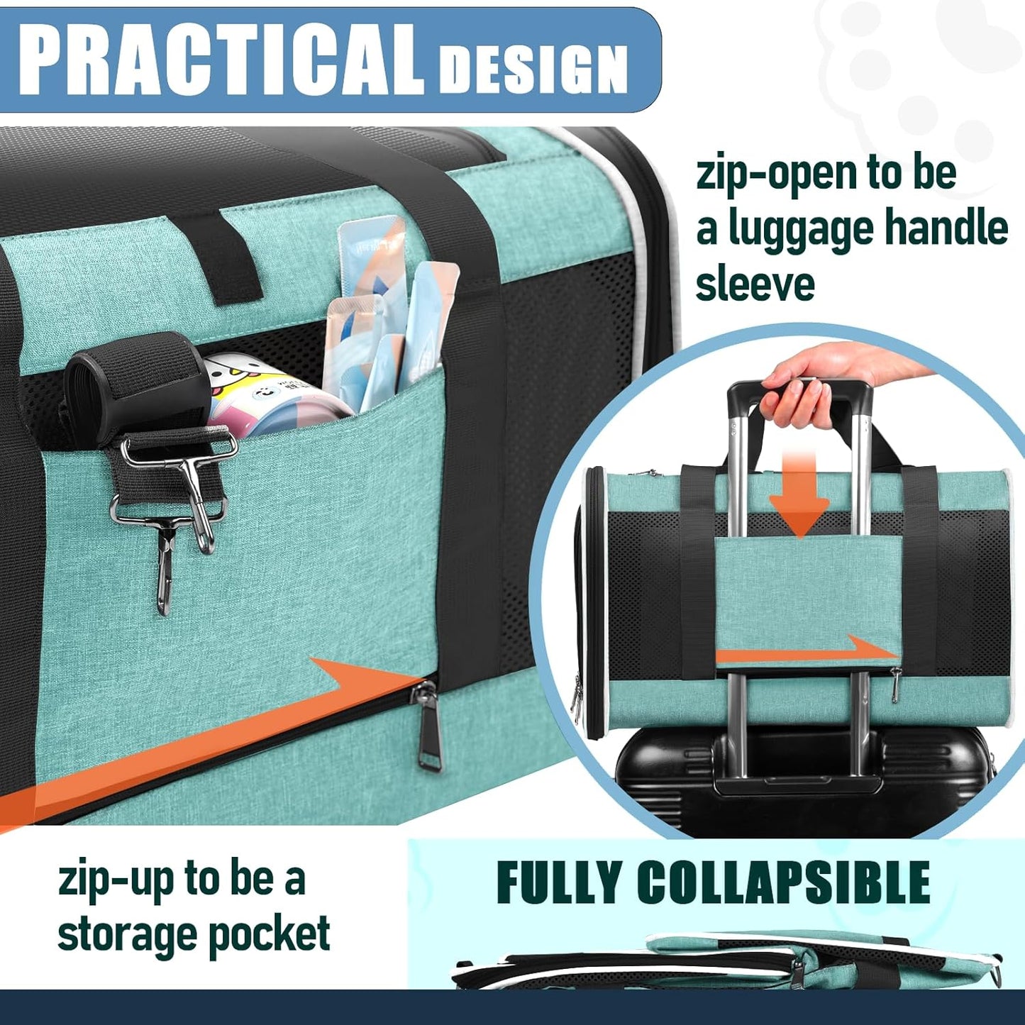 Soft Cat Carrier Large Cat 20 lbs/Kitty Cat Travel Crate for Pet Top Load/Small Dog Sturdy Transport Fabric Carry Bag 10 Pounds/Yorkie Kennel with Pocket Teal Aqua - Pawvie