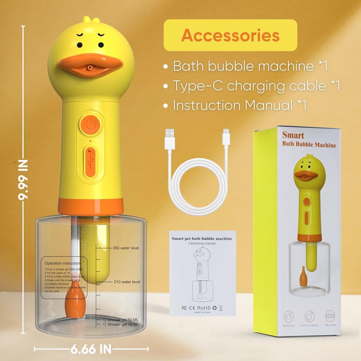 Electric Dog Shampoo Dispenser Dog Shampoo Sprayer Duck Shampoo Foamer for Pet, Foaming Soap Dispenser for Bathtub, Kitchen Sink Cleaning - Pawvie