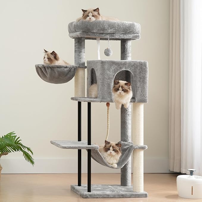 Cat Tree, Cat Tower for Indoor Cats, 43.3 inch Cat Tree Tower with Sturdy Steel Tube, Cat Hammock, Cat Condo for Small Cats and Kittens, Cat Scratching Post, Light Gray GCT004SW