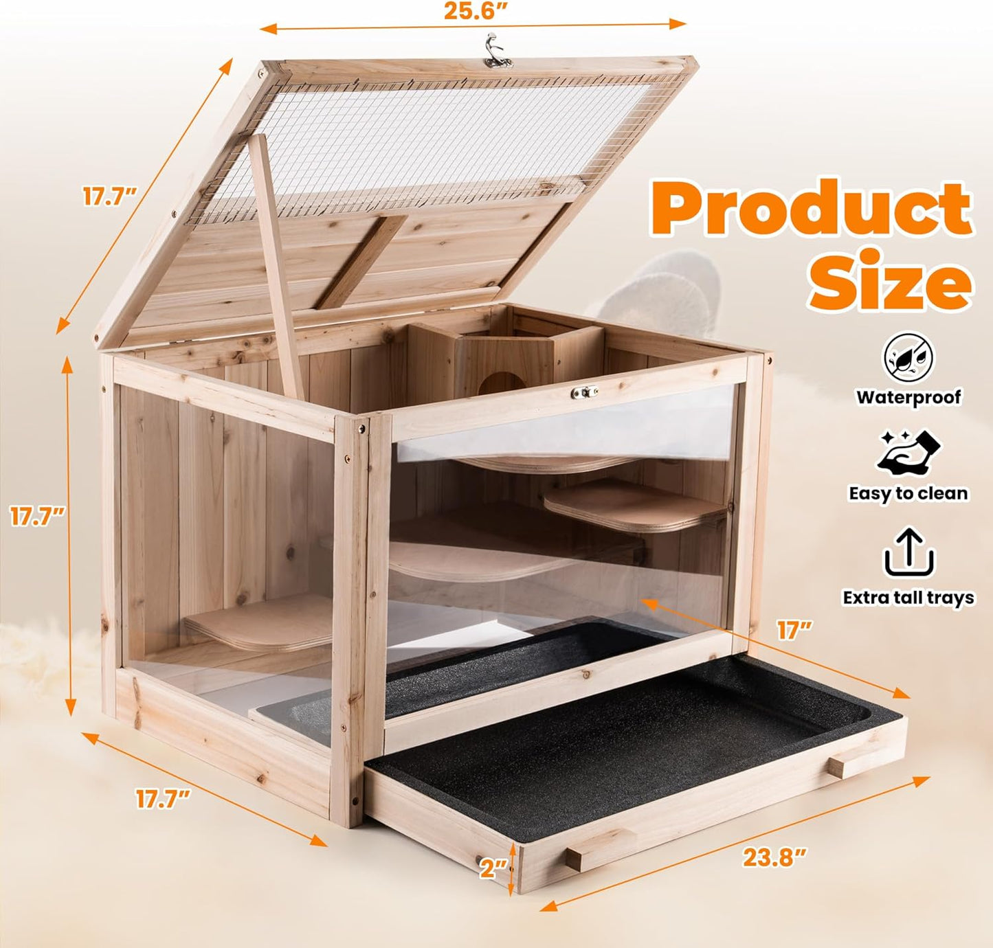Wooden Hamster Cage, Animal Cabinet for Dwarf Syrian Hamsters Transparent Hamster Cage, Small Animal Cage, Suitable Guinea Pig,Rodents, Hamster Habitats Enclosure, Habitats with Ladder