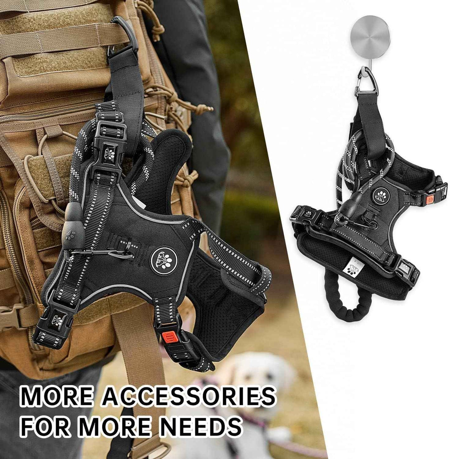 NESTROAD No Pull Dog Harness,Adjustable Oxford Dog Vest Harness with Leash,Reflective No-Choke Pet Harness with Easy Control Soft Handle for Large Dogs(Large,Black)