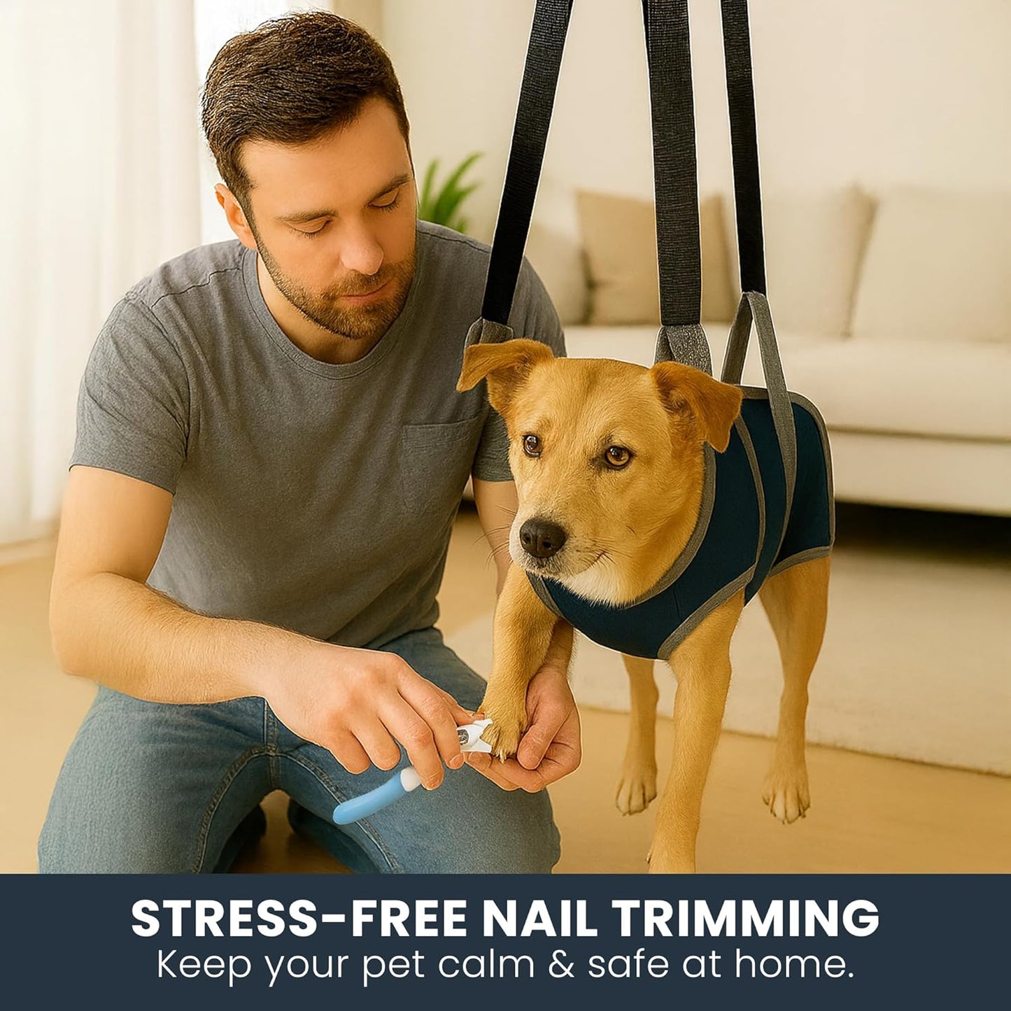 Pet Grooming Hammock Kit for Dogs & Cats, Includes Hammock Harness, Nail Clippers, Nail File, Grooming Glove, Dematting Comb, S-Hooks, Carabiners & Storage Bag for Easy Home Grooming Medium (86×52) cm