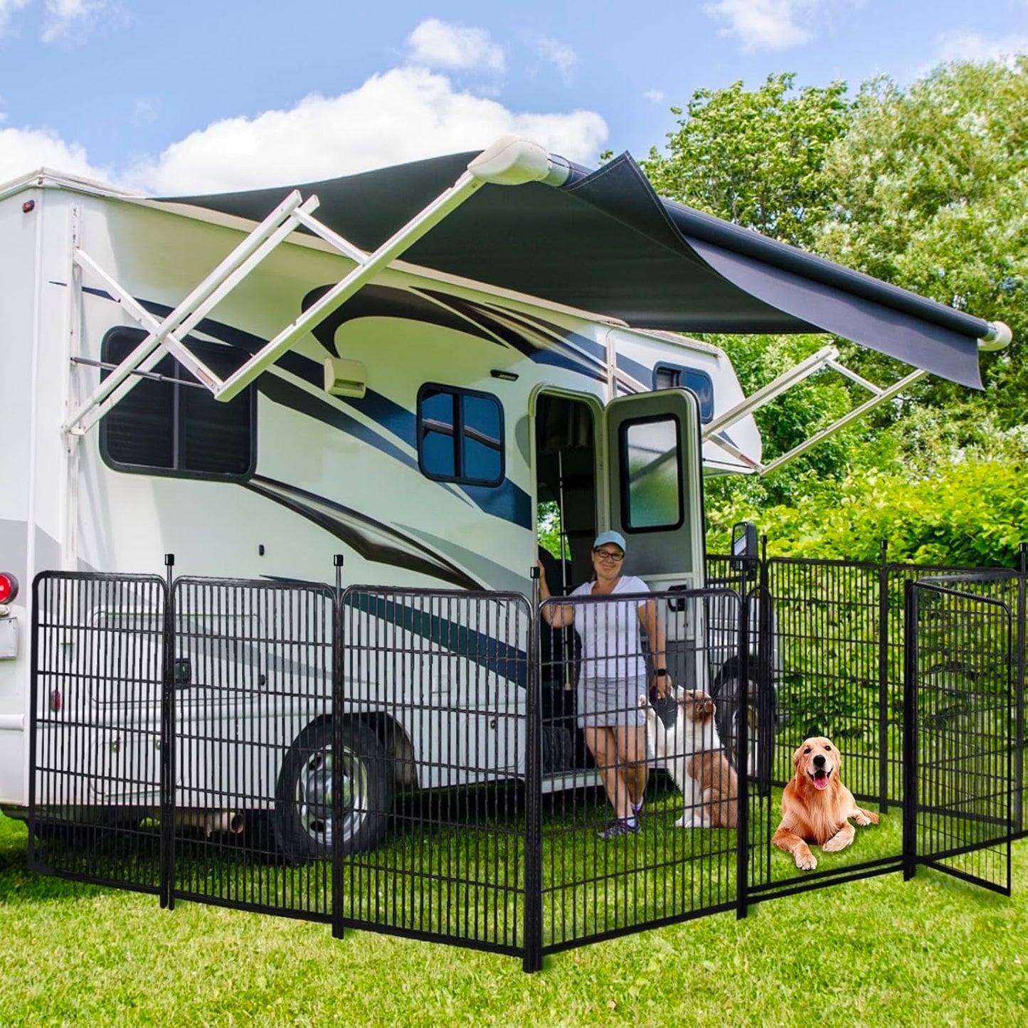 Garden Fencing 40 inch High, Dog Fence Outdoor for Yard, 8 Panels Total 18Ft(L),Gate 21 inches Wide with Low Sills. Fencing for Garden Beds, Rabbit Fence, Anti Dig Fences Barrier