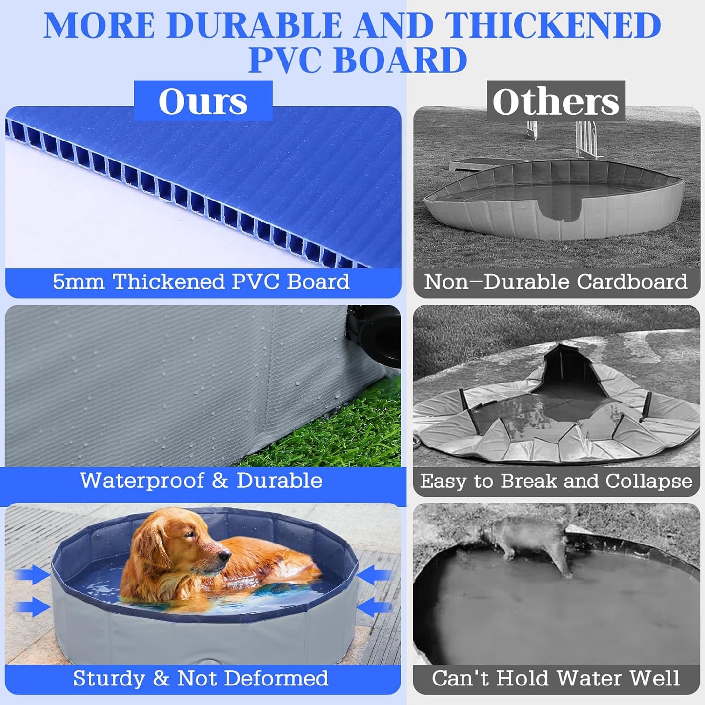 Foldable Dog Bath Swimming Pool Plastic Kiddie Pool Professional Tub Collapsible Grooming Bathtub for Pets Kids Baby and Toddler, 39.5 x 12 Inches Gray