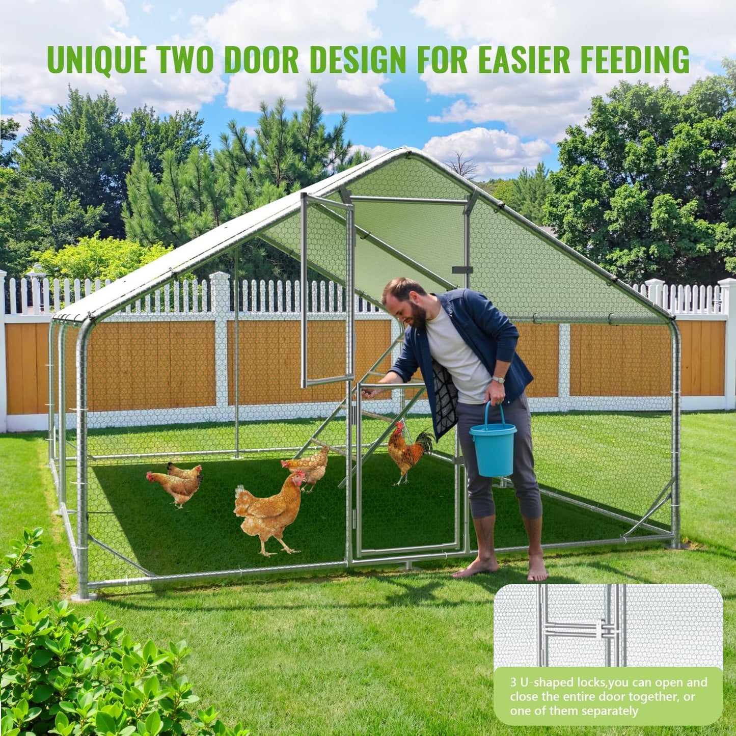 Large Metal Chicken Coop, 10x13x6.5FT Chicken Runs for Yard with Cover