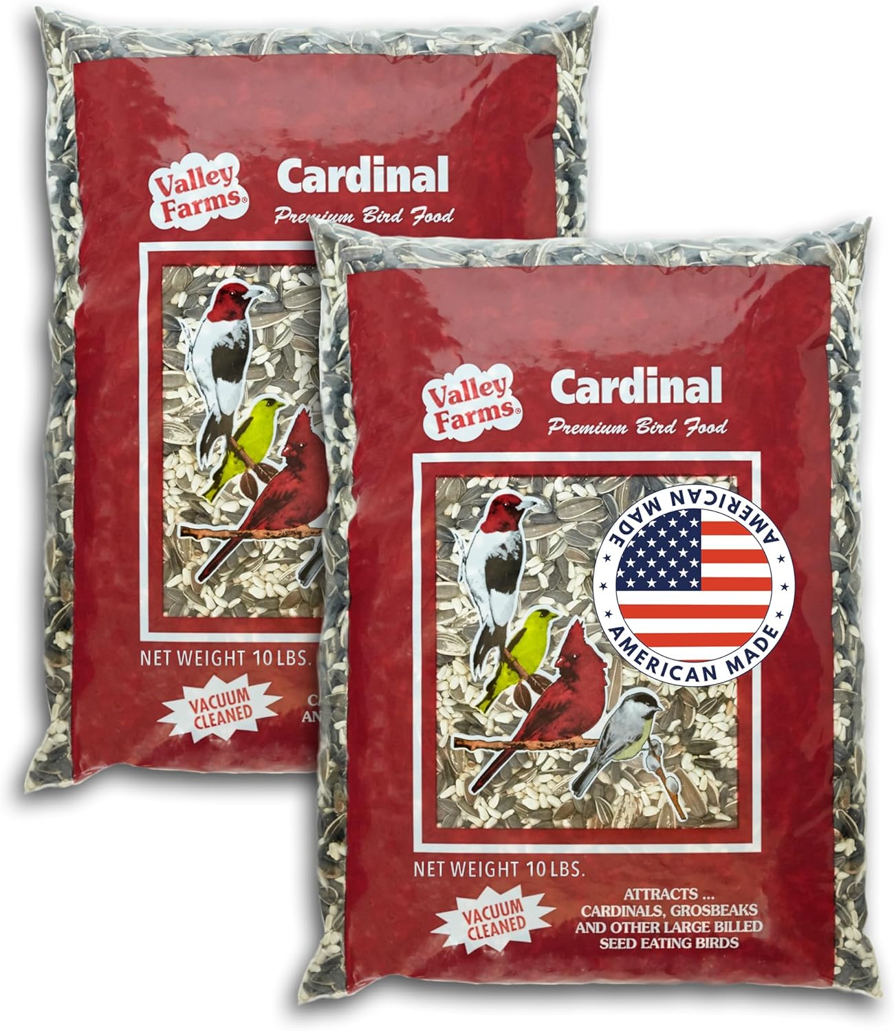 Valley Farms Cardinal Mix 10 LB 2-Pack (20 LB Total) Wild Bird Food for Outside Feeders, Cardinal Bird Seed with Black Oil Sunflower Seeds and Safflower Seeds