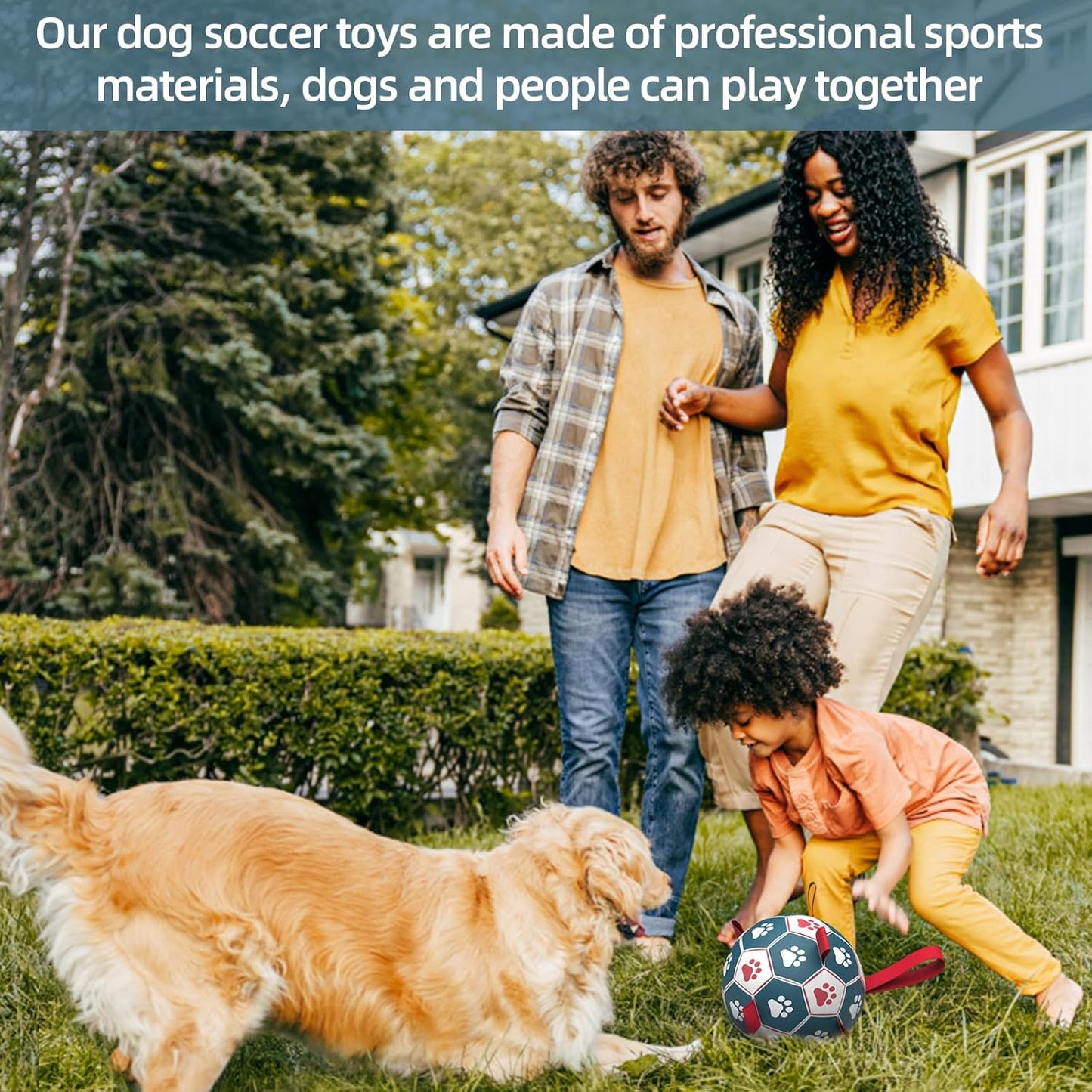 QDAN Extra Large Soccer Ball with Straps, Interactive Dog Toys for Tug of War, Puppy Birthday & Water Toy, Large Dog Balls - Blue & Red (9 Inch)