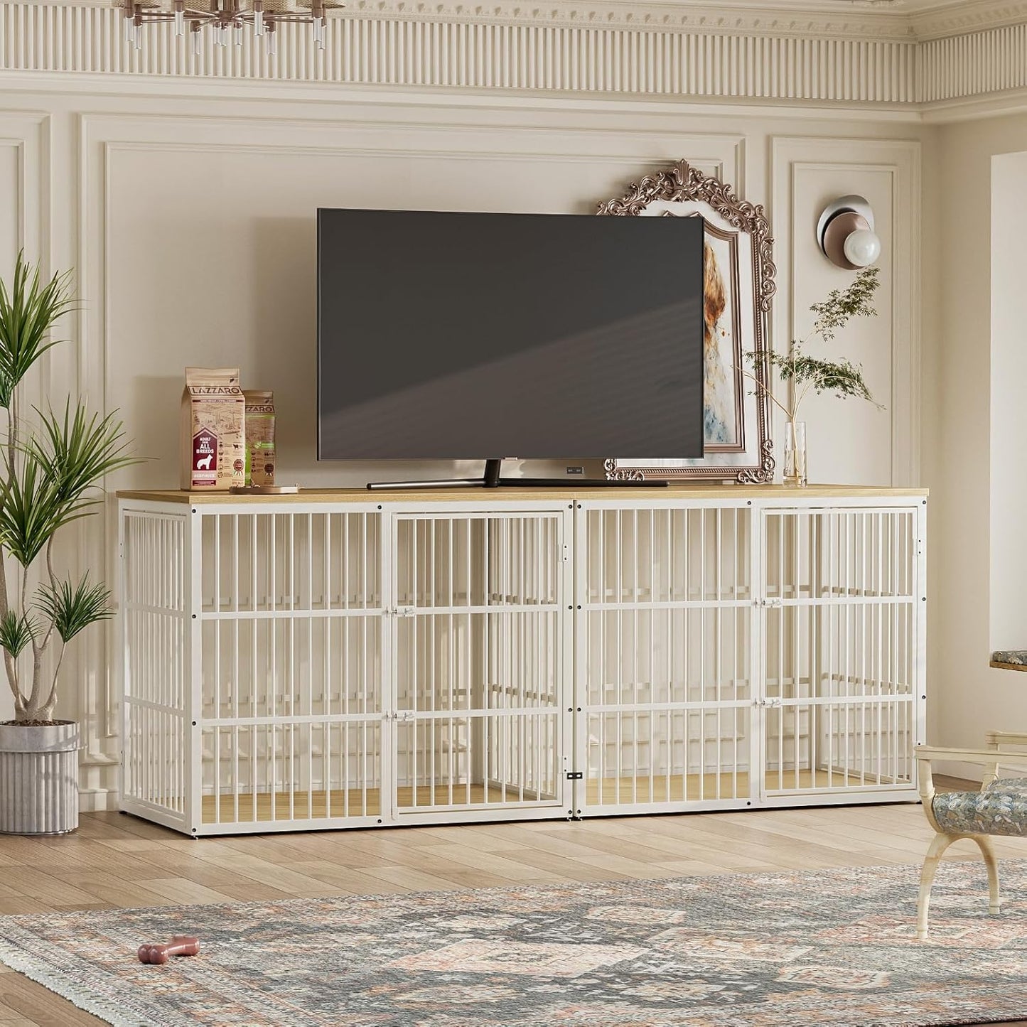 Lyromix 48'' XXL Dog Crate Furniture with 3 Doors,Wooden Crate End Table Heavy Duty Indoor Combination Cage for Medium to Large Dogs, Multiple Units Can be Combined, Natural Beech