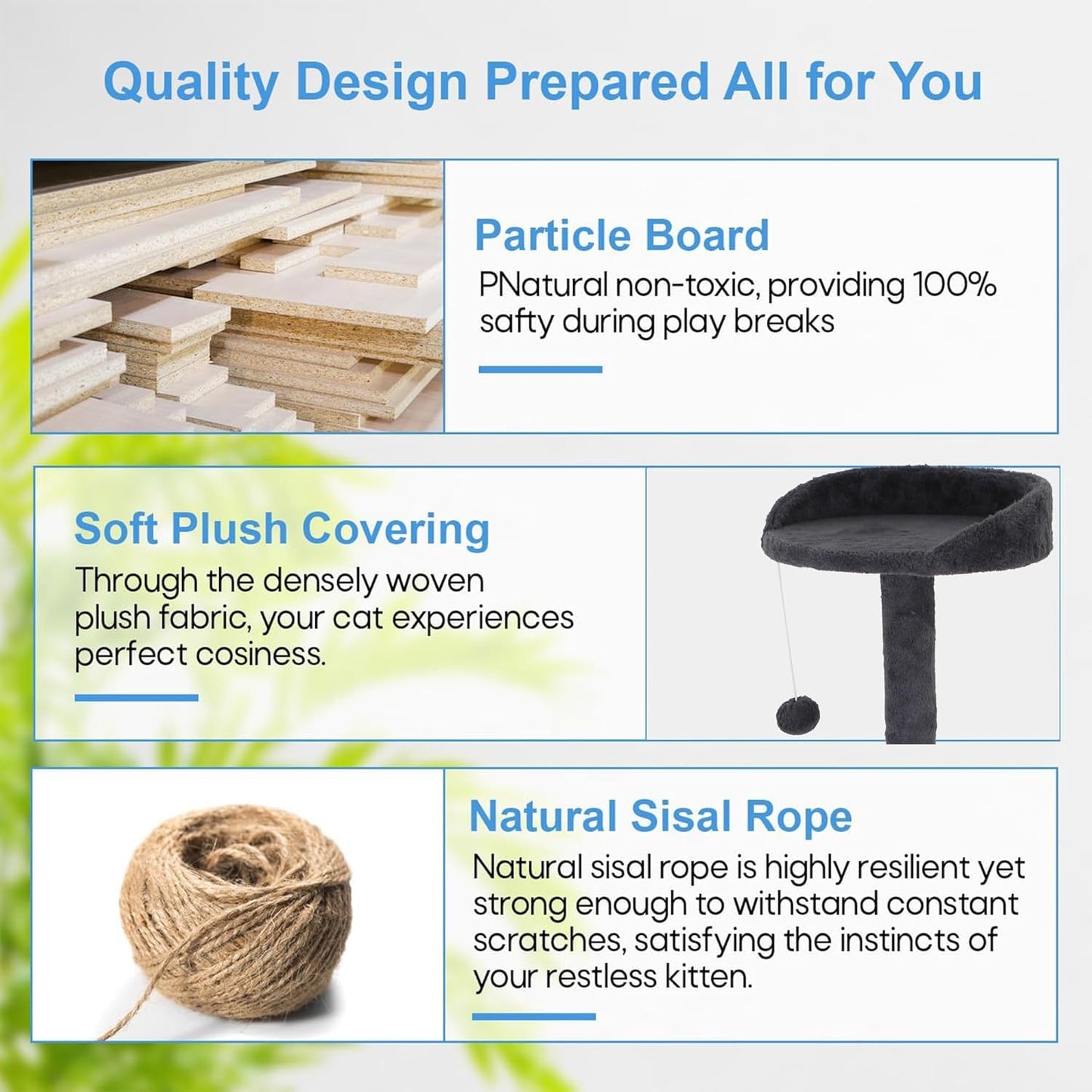 FDW Cat Tree Tower 62in Multi-Level Durable Cat Scratching Post & Cozy Fun Jumping Platform Space Saving Condo Pet Play House for Indoor Cats,Dark Gray