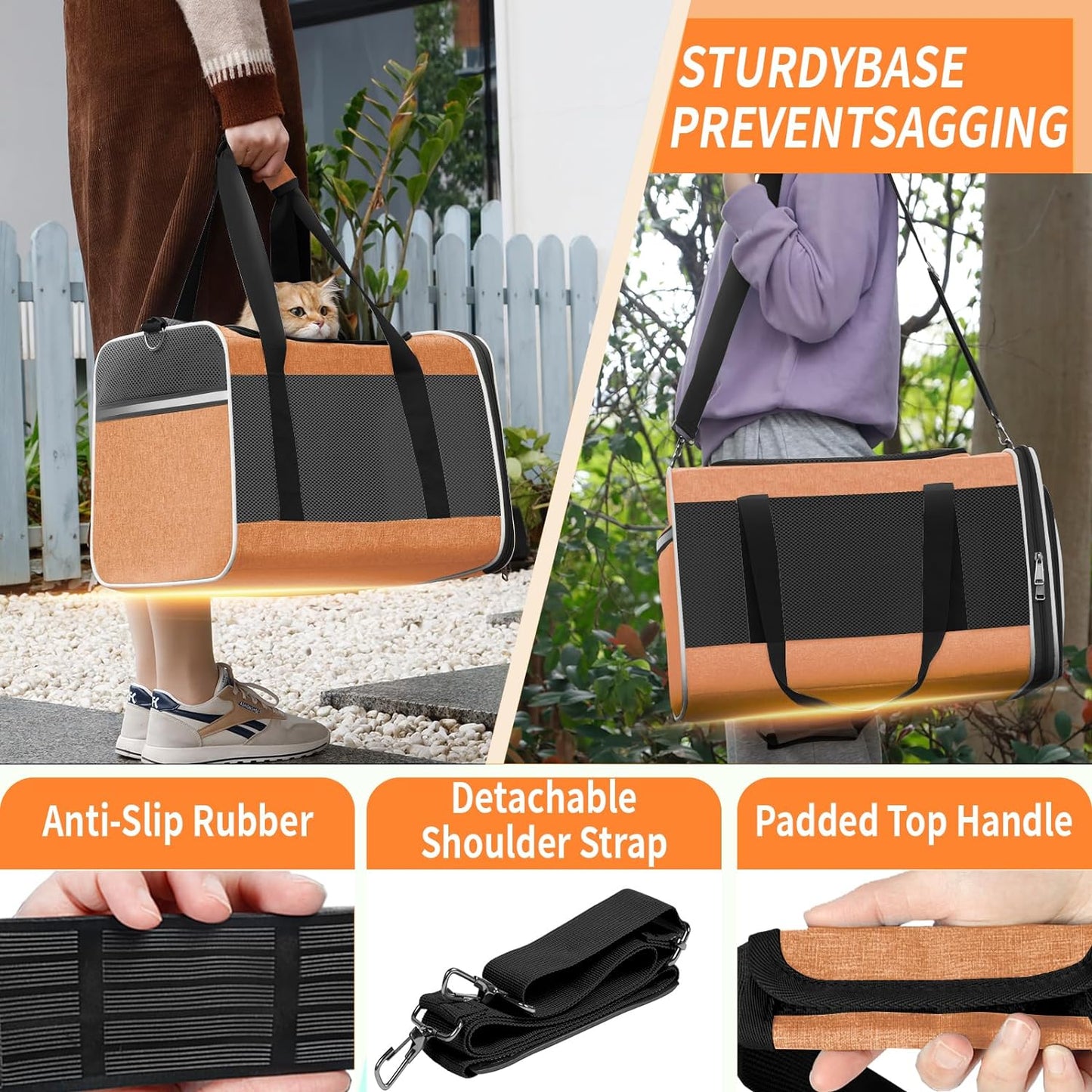 Large Cat Carry Bag, Soft Shell Shih-Tzu Pet Transport Crate, 18x12x12 Top Opening Maltese-Dog Traveling Mesh Kennel 10 Pound, Big Bunny Rabbit Carrying Case Animal Carrier Kitty Product Orange - Pawvie